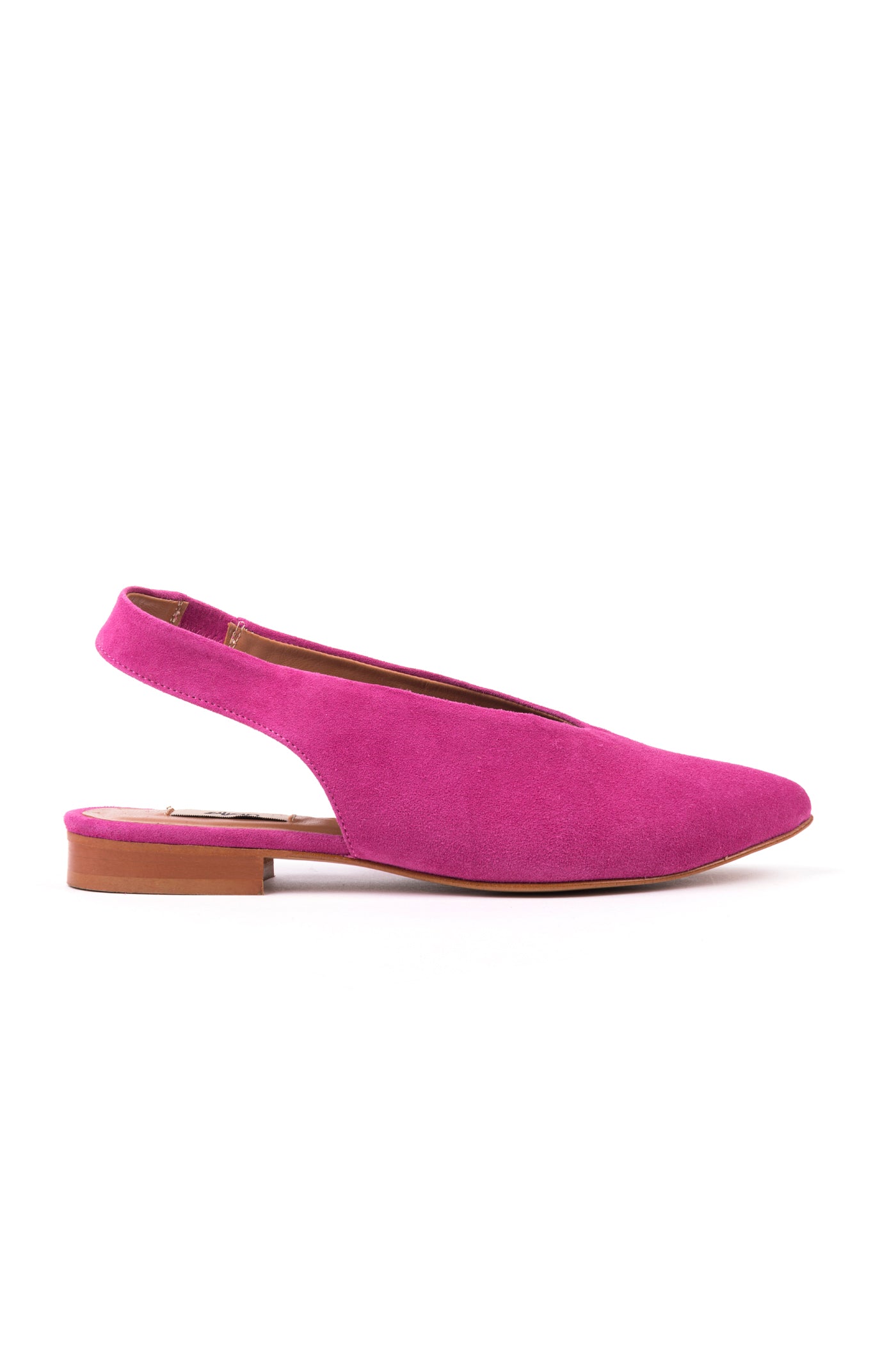 Slingbacks rasos de senhora em camurça rosa, verde e azul claro. Sapatos fechados