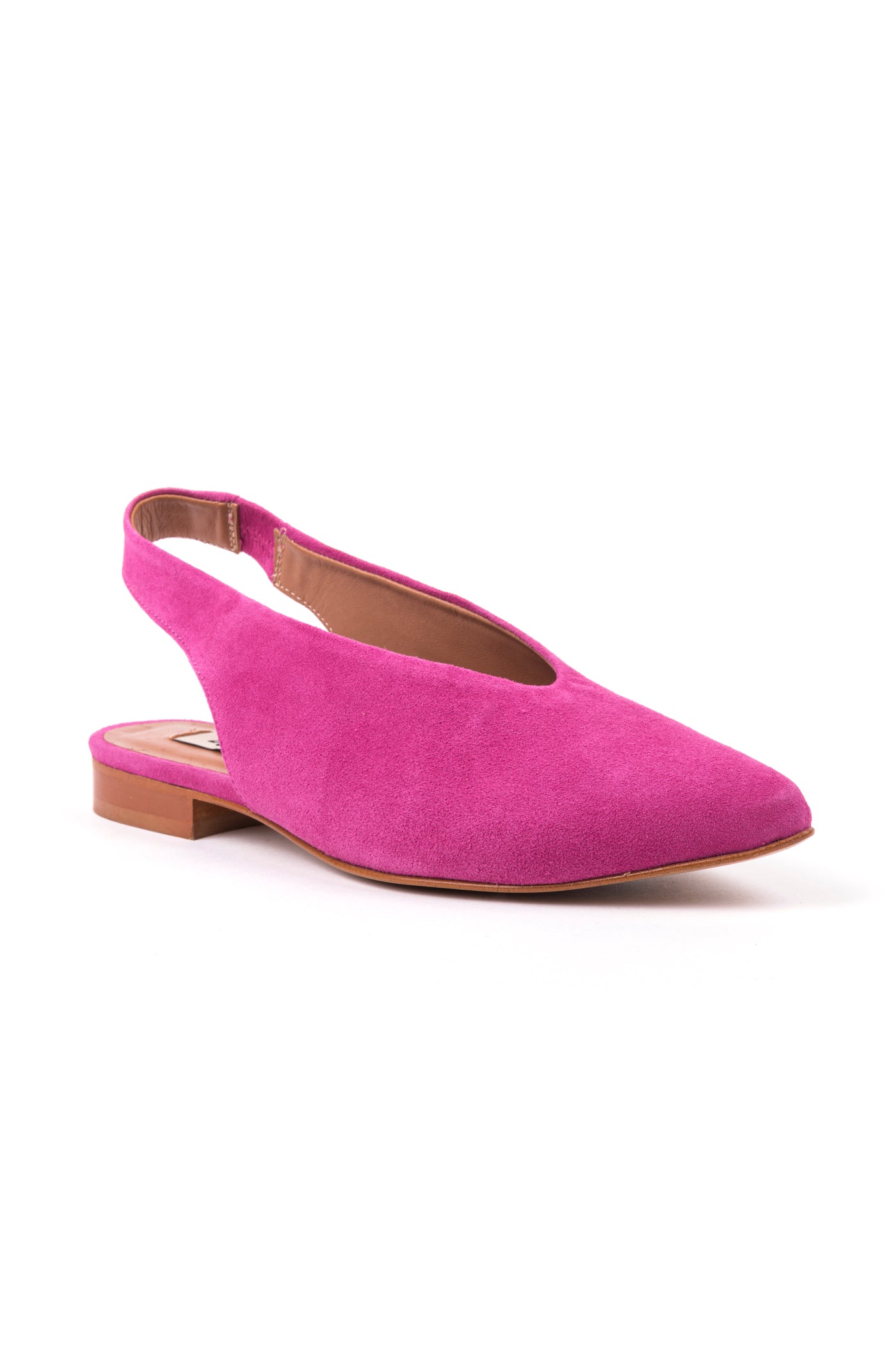 Slingbacks rasos de senhora em camurça rosa, verde e azul claro. Sapatos fechados