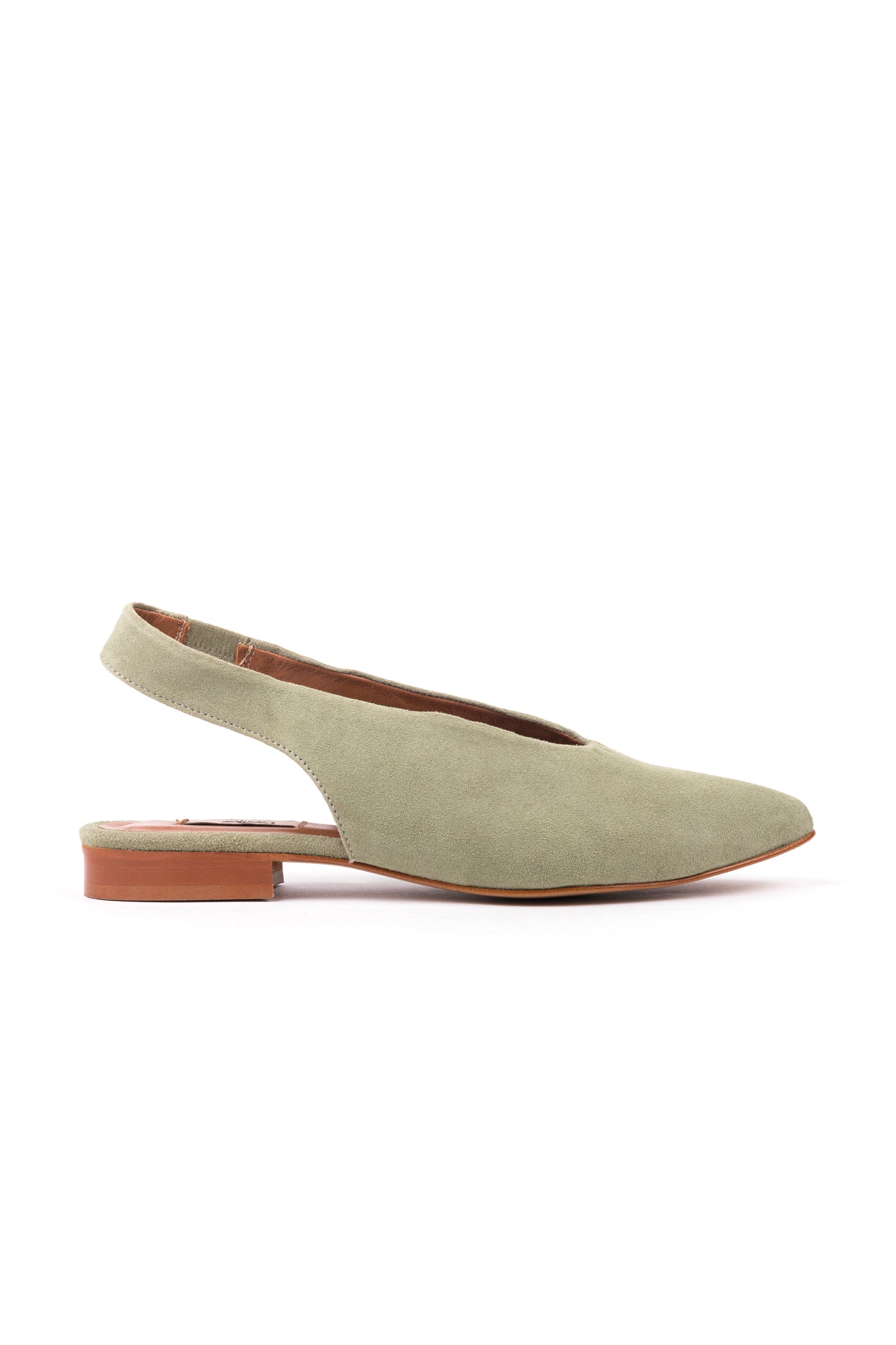 Slingbacks rasos de senhora em camurça rosa, verde e azul claro. Sapatos fechados