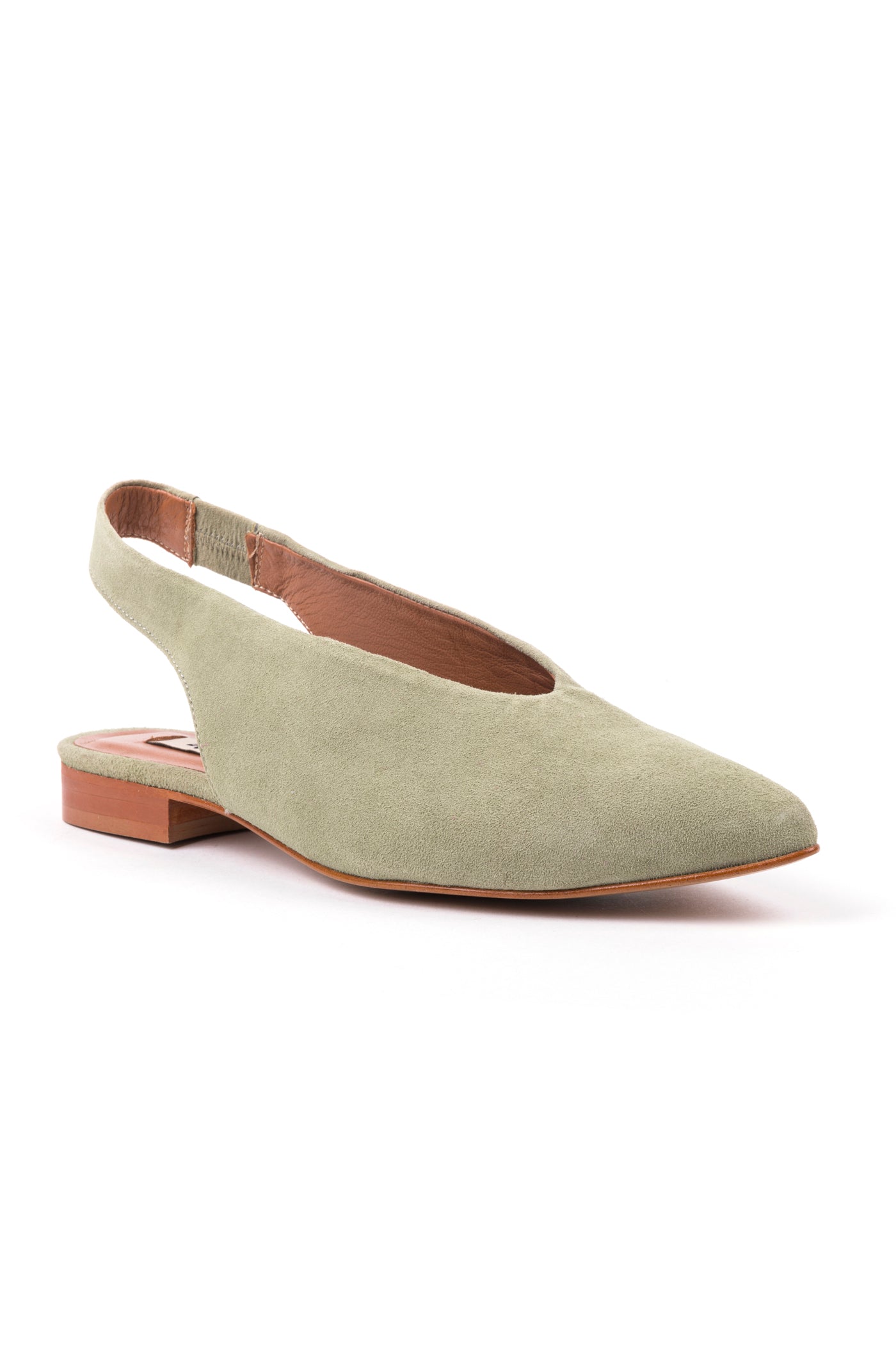 Slingbacks rasos de senhora em camurça rosa, verde e azul claro. Sapatos fechados