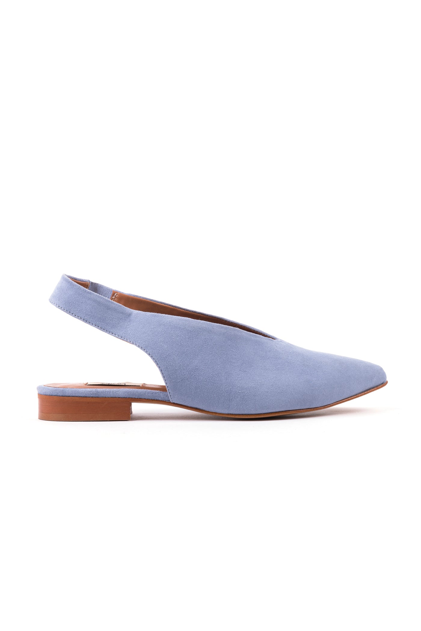Slingbacks rasos de senhora em camurça rosa, verde e azul claro. Sapatos fechados