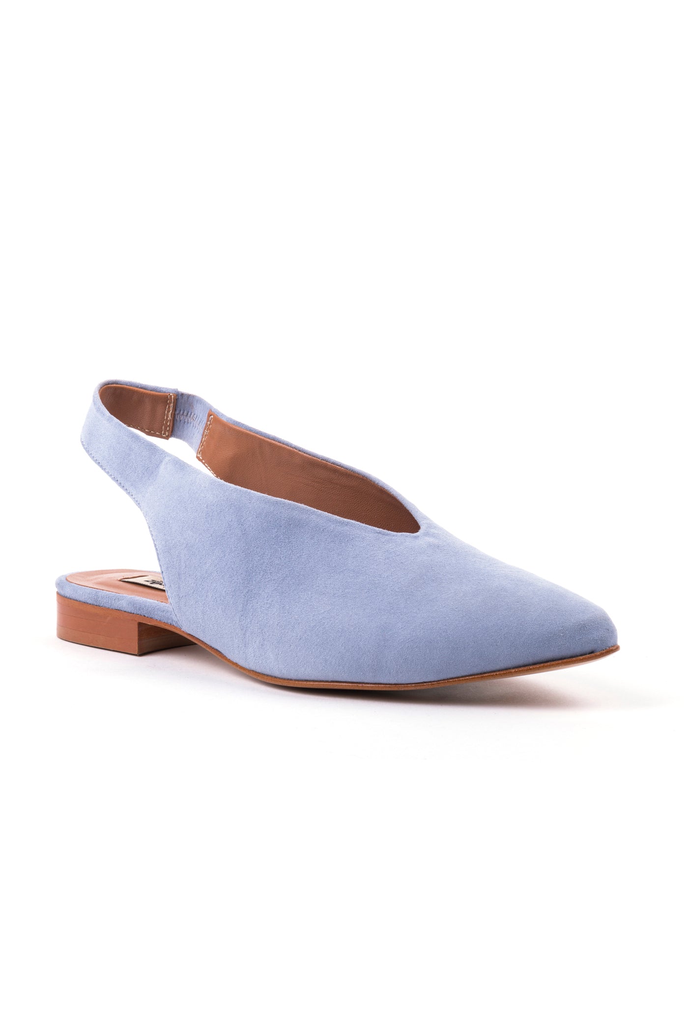 Slingbacks rasos de senhora em camurça rosa, verde e azul claro. Sapatos fechados