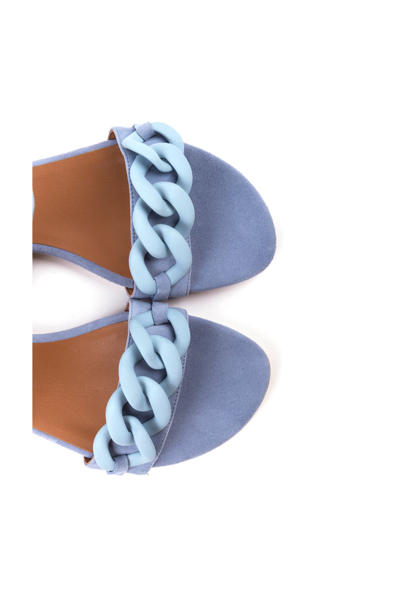 Sandálias de senhora rasas em camurça azul, verde água e toupeira