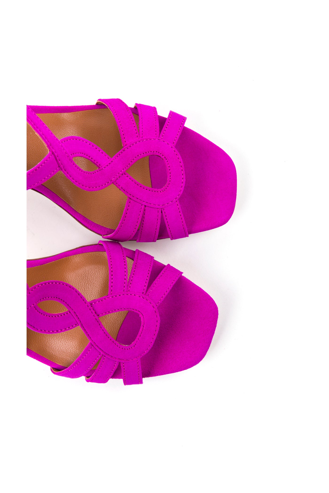 Sandálias de cerimónia, para festa, em camurça de salto alto. Fushia e azul eléctrico