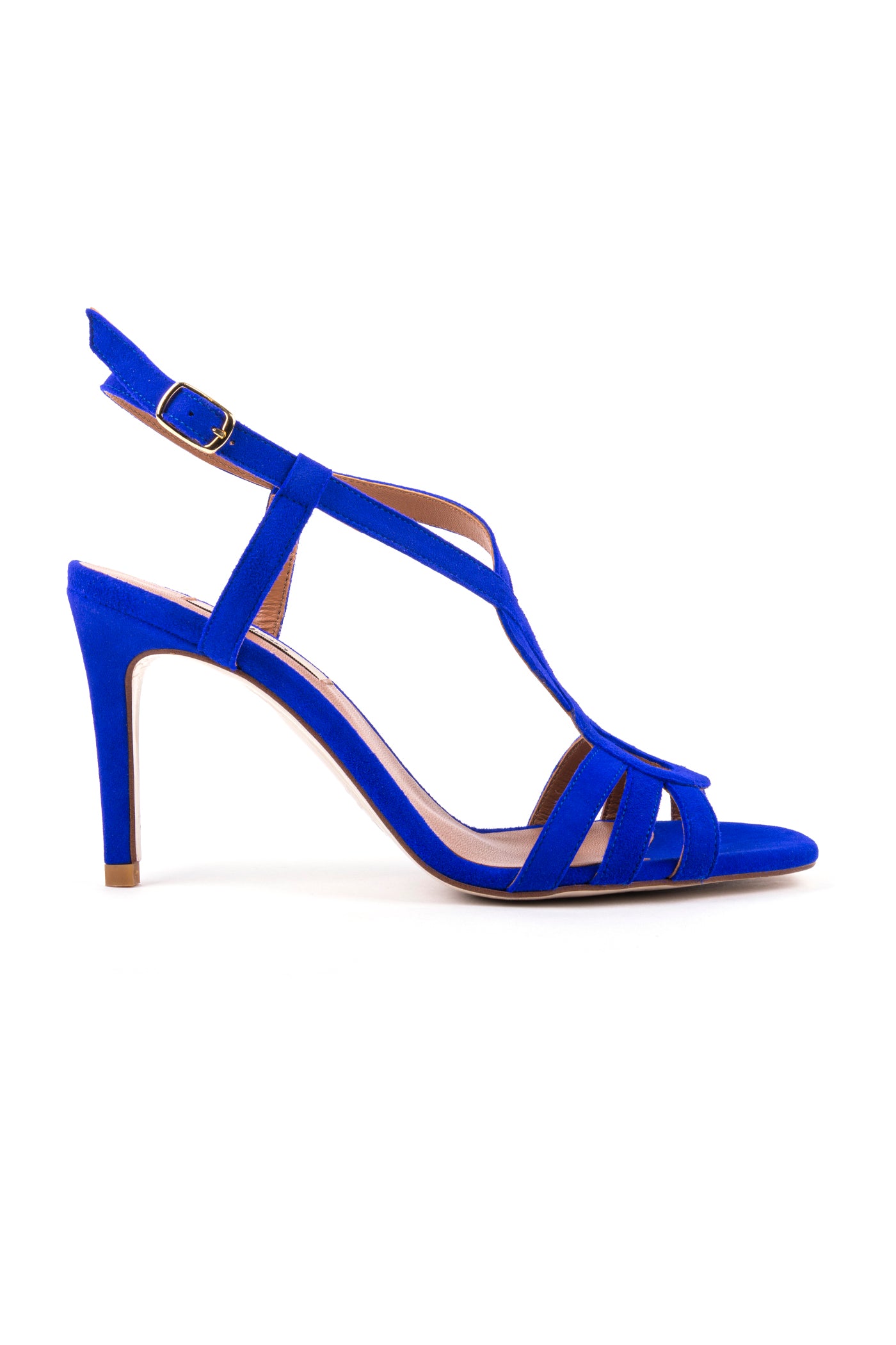 Sandálias de cerimónia, para festa, em camurça de salto alto. Fushia e azul eléctrico