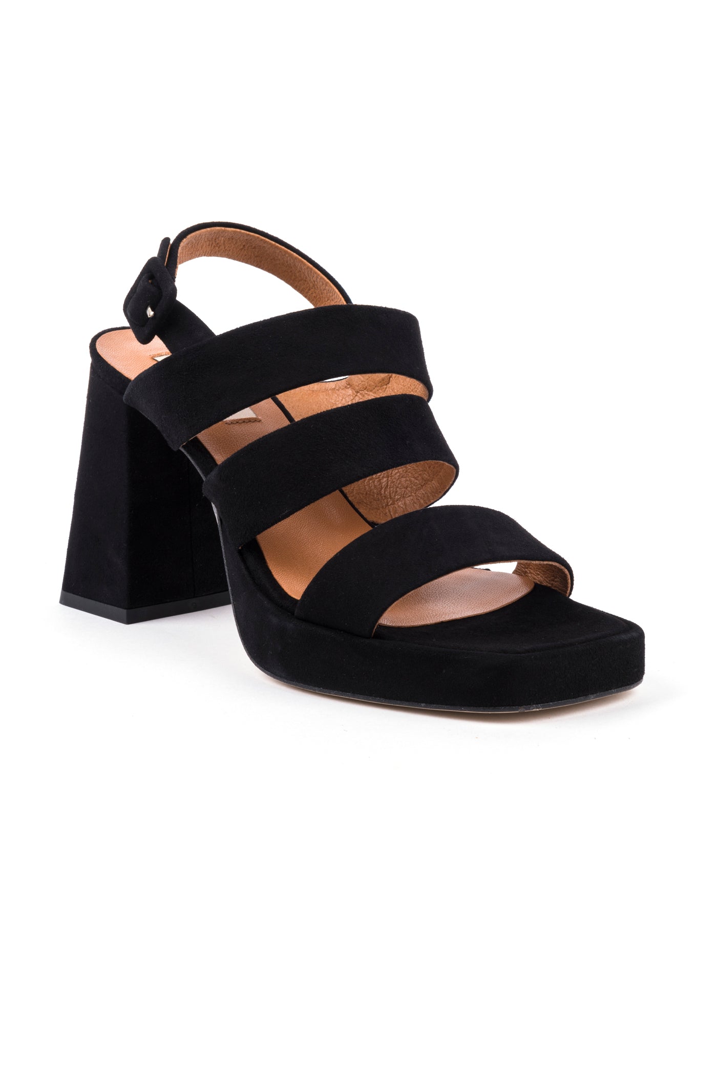 Sandálias de salto alto de senhora em camurça bege, preta e azul claro