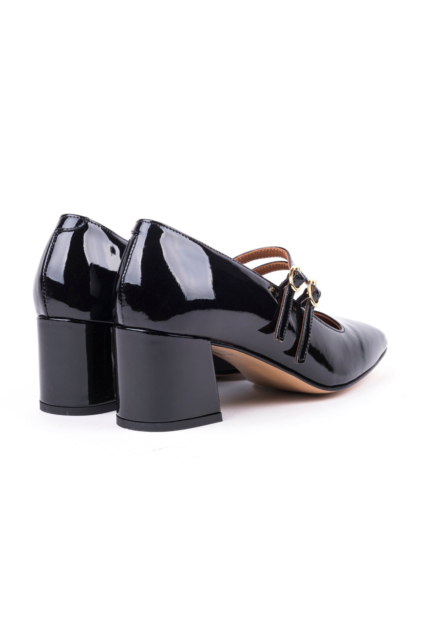 Sapatos Mary Jane de salto alto médio em verniz com 2 fivelas