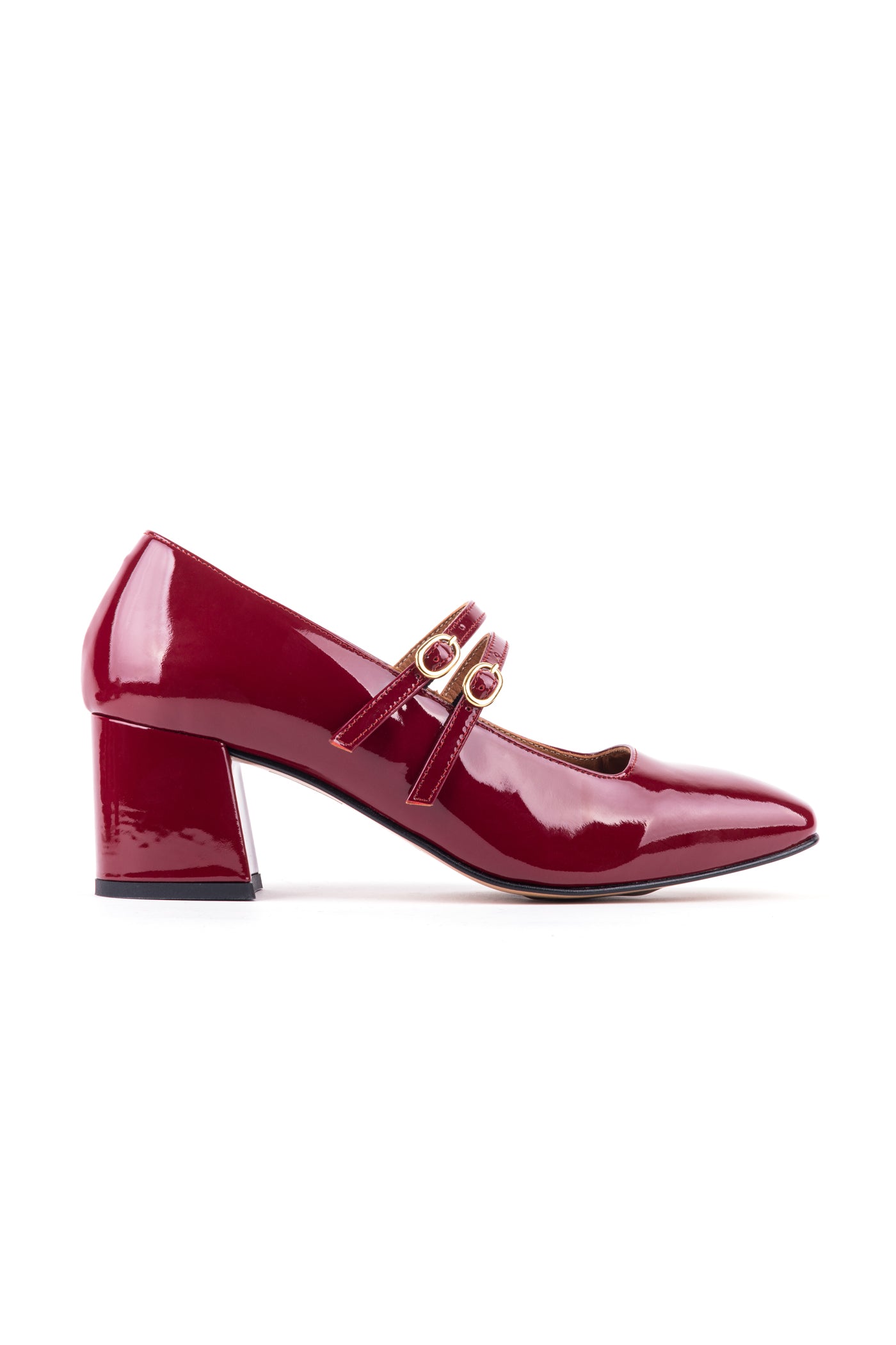 Sapatos Mary Jane de salto alto médio em verniz com 2 fivelas