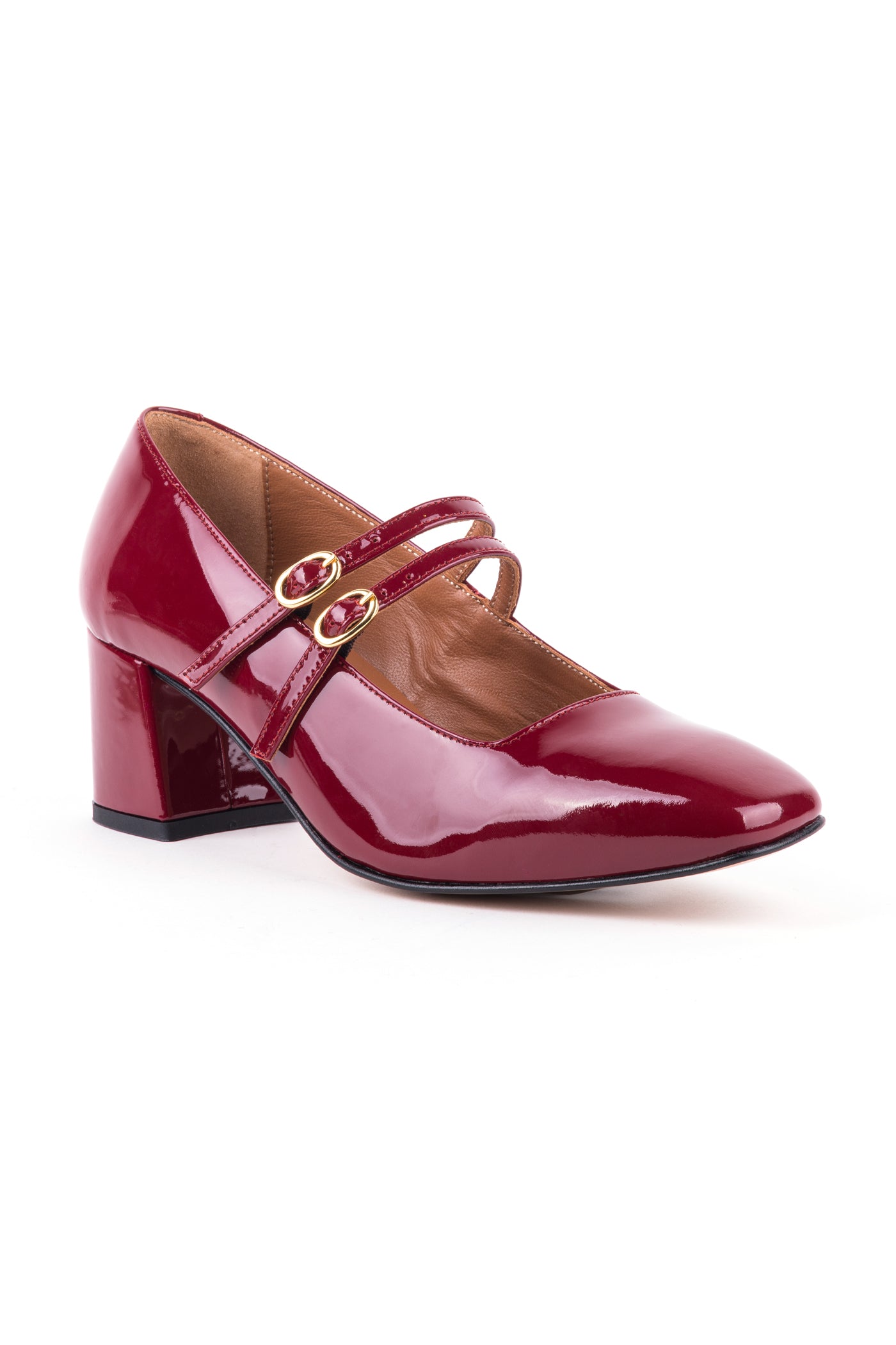 Sapatos Mary Jane de salto alto médio em verniz com 2 fivelas