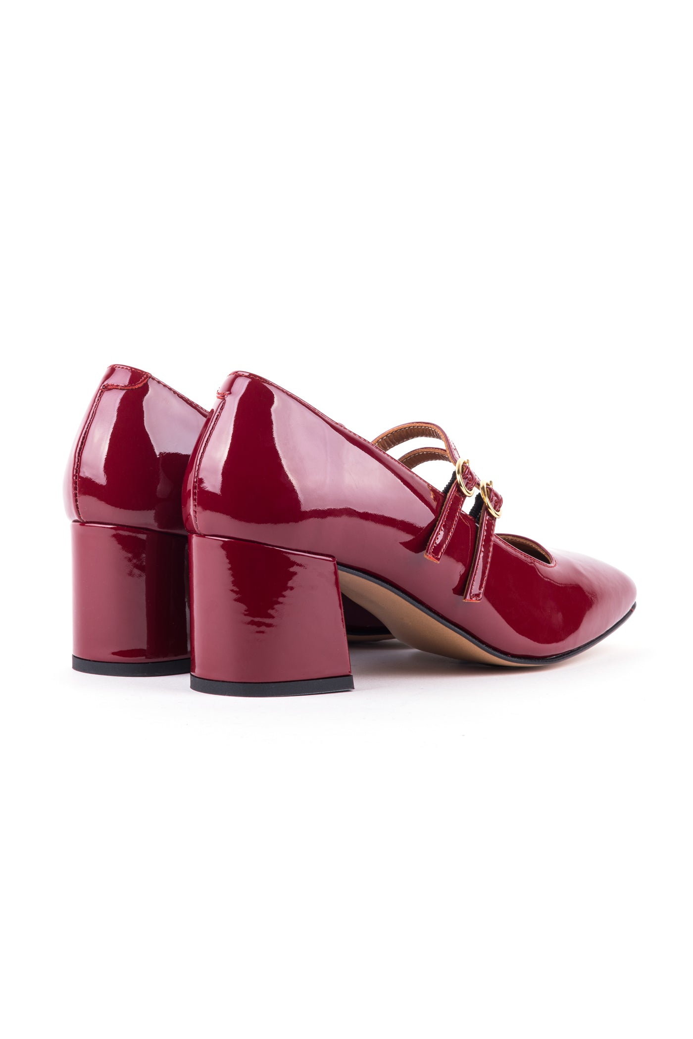 Sapatos Mary Jane de salto alto médio em verniz com 2 fivelas