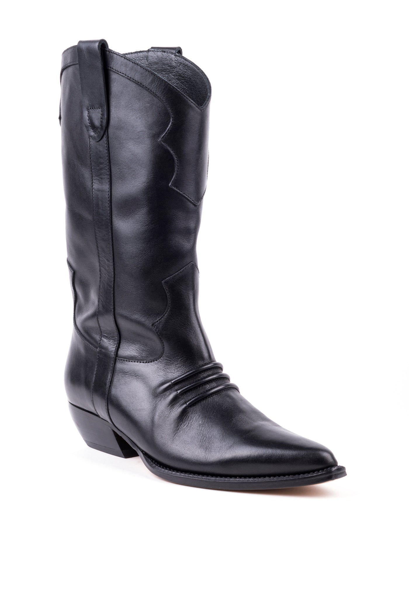 Botas texanas em pele preta de salto médio