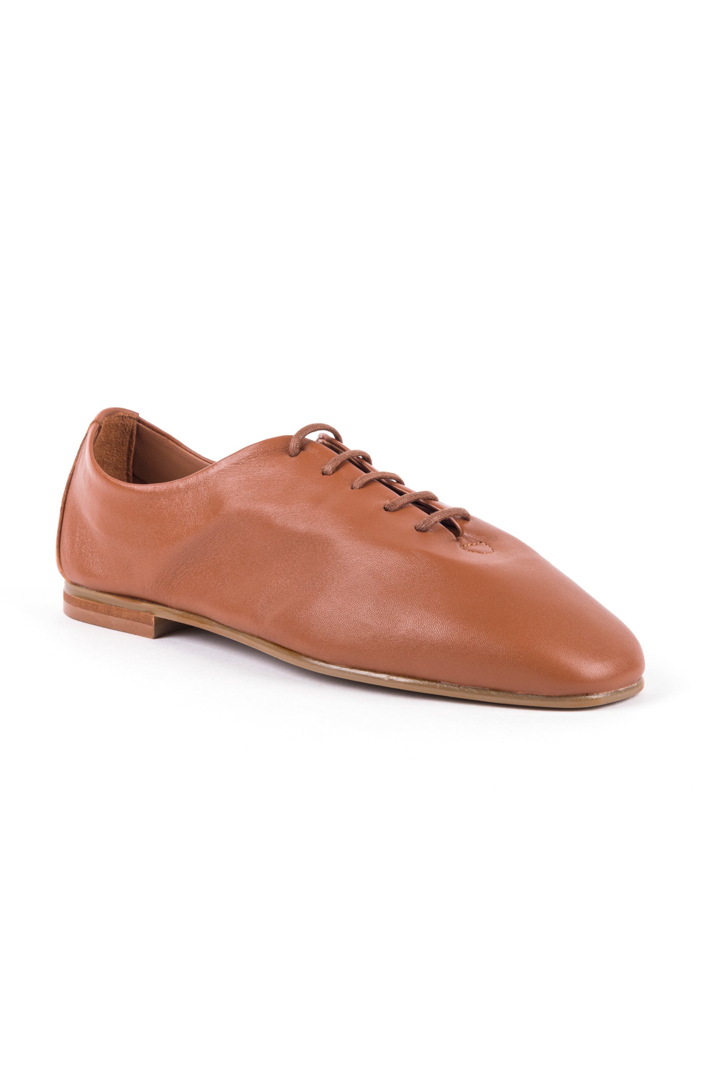Sapatos rasos confortáveis em pele com atacadores em preto e camel