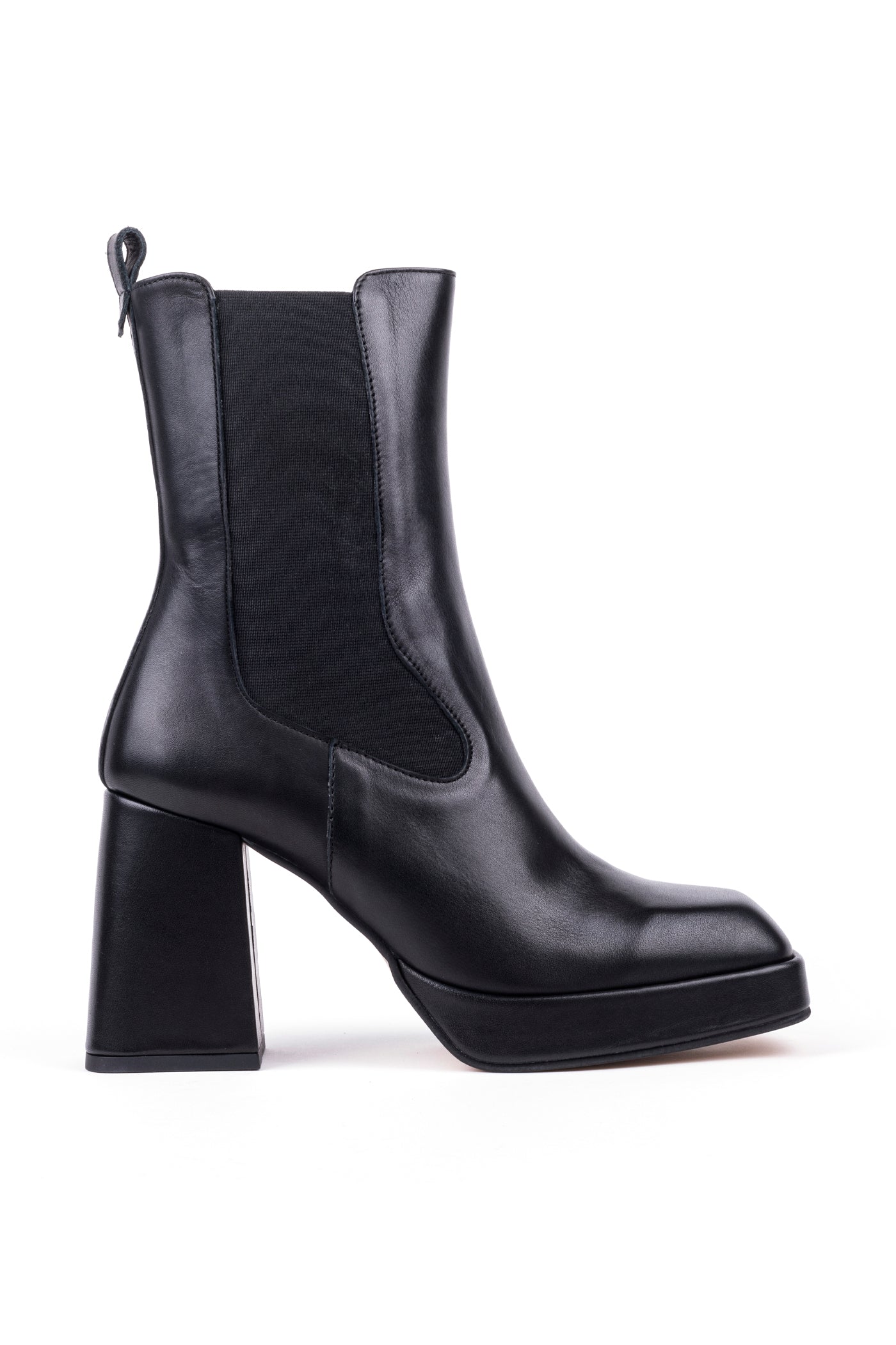 Botins chelsea de salto alto compensado em pele