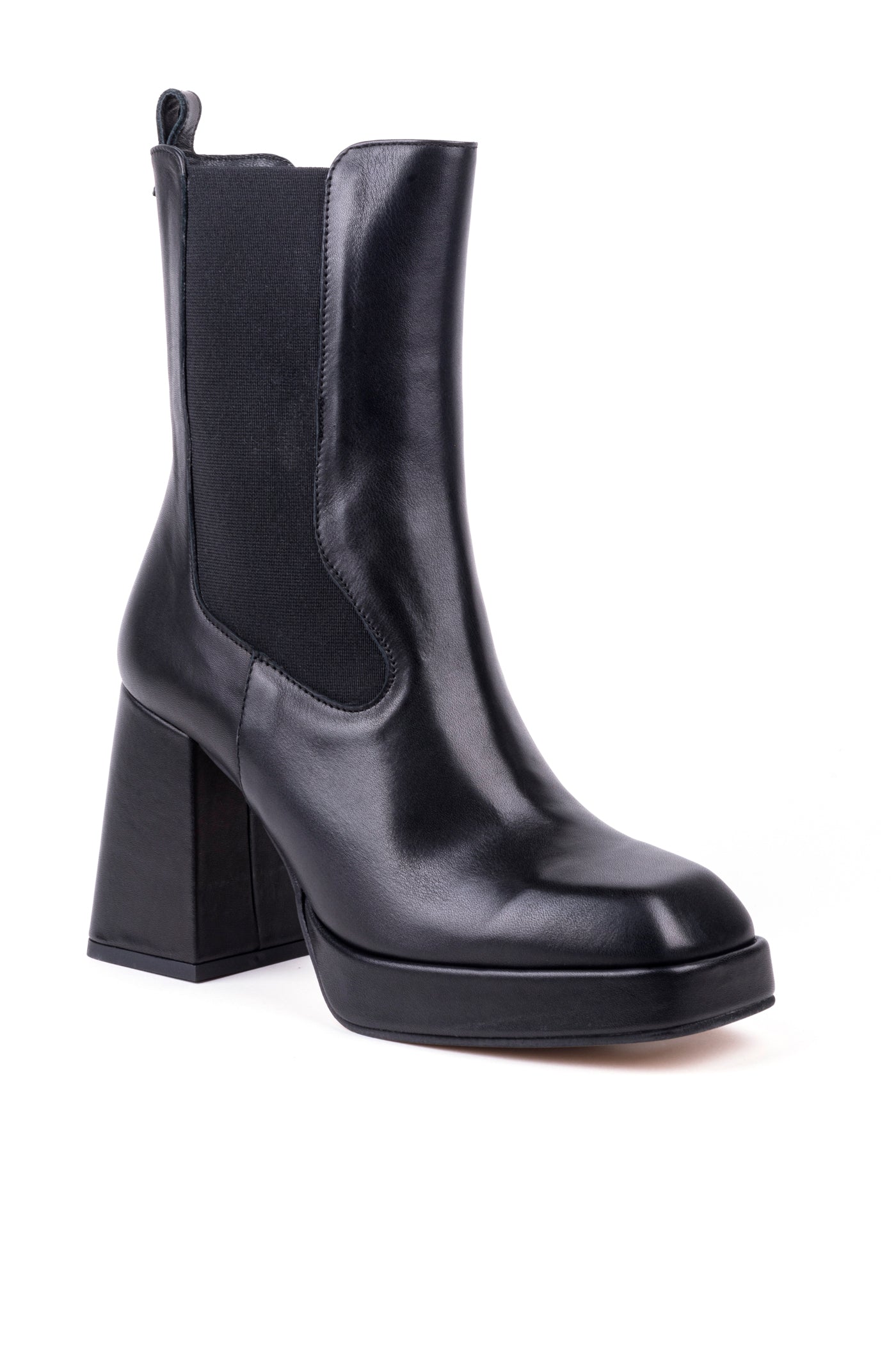 Botins chelsea de salto alto compensado em pele