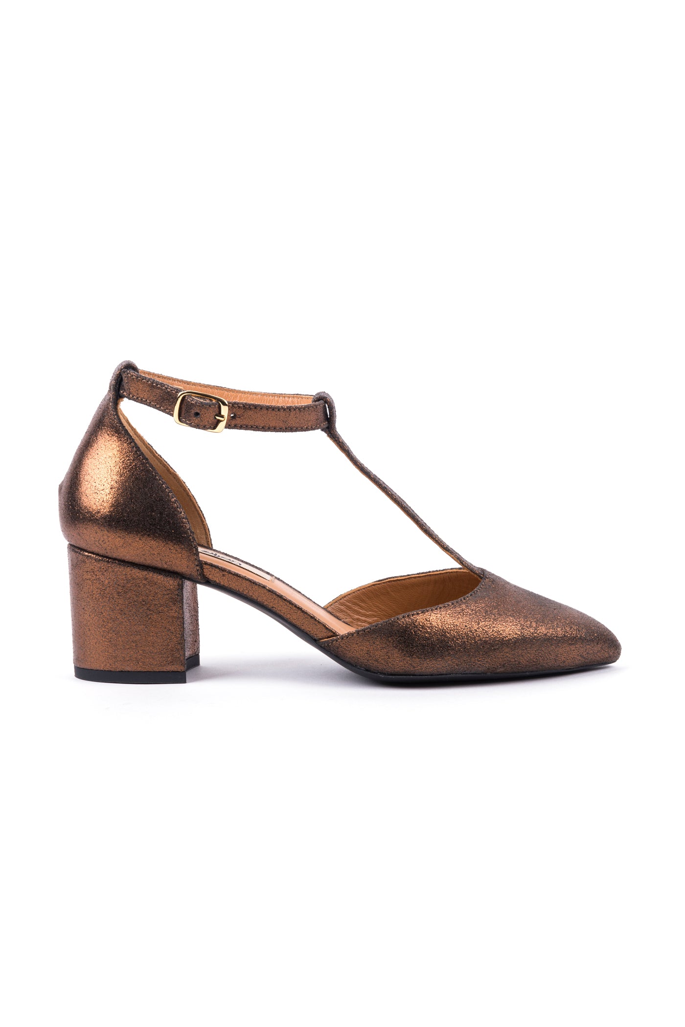 Sapatos de salto alto em pele metalizada com franjas