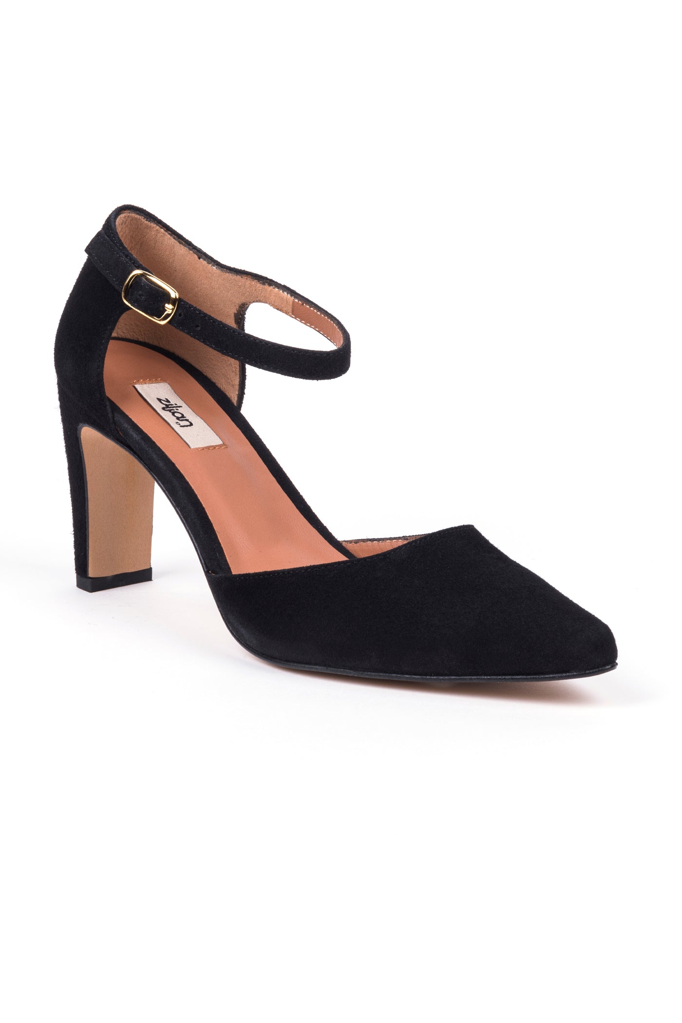 Sapatos de senhora de salto alto em camurça preta
