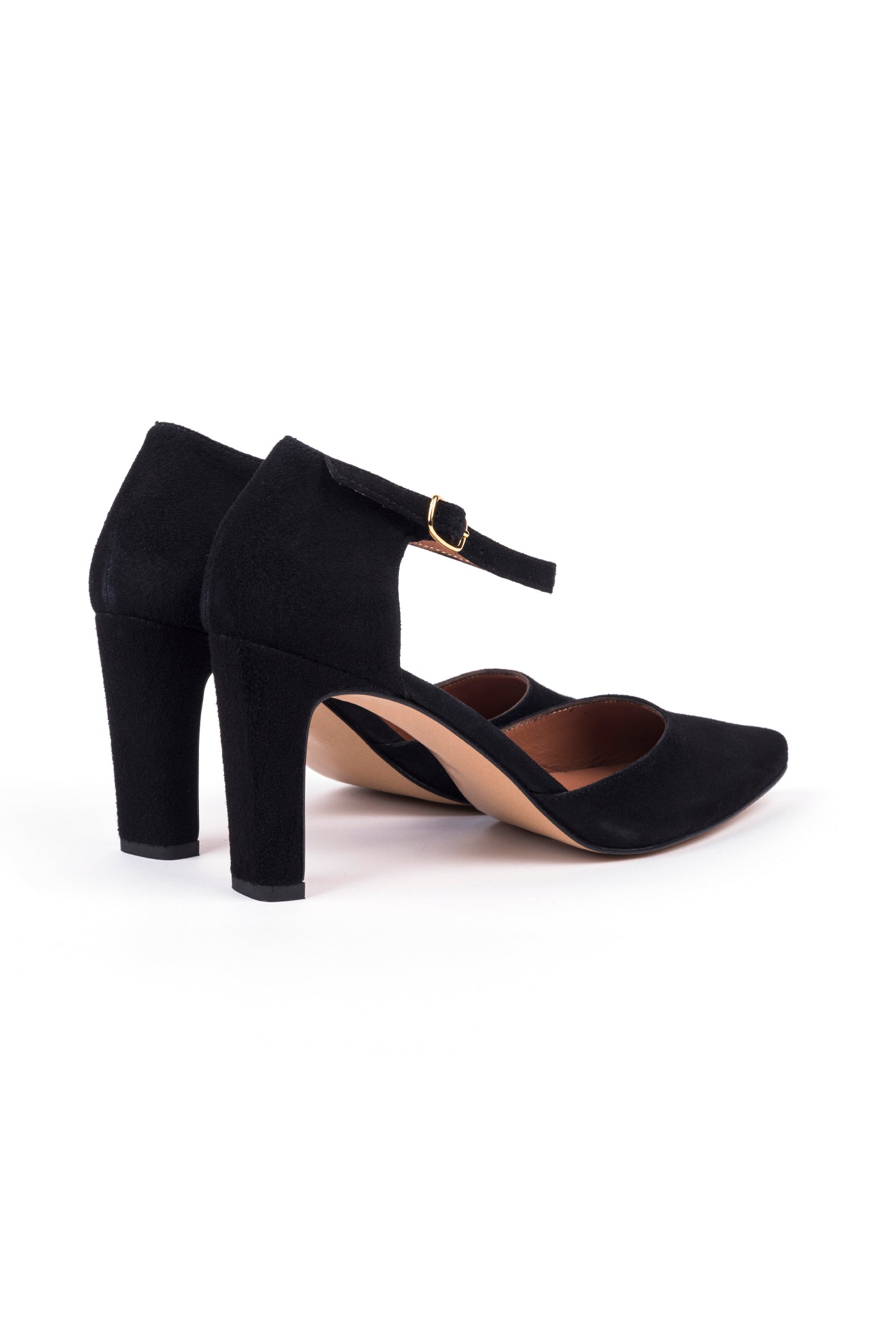 Sapatos de senhora de salto alto em camurça preta