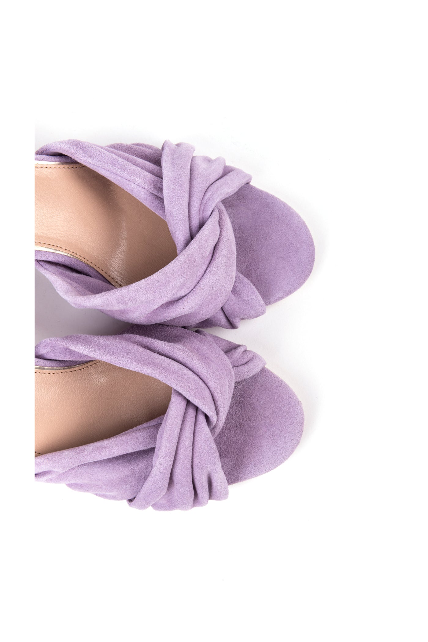 Sandálias de noiva de salto alto 7,5 cm com tiras no tornozelo e com detalhe de nó em camurça