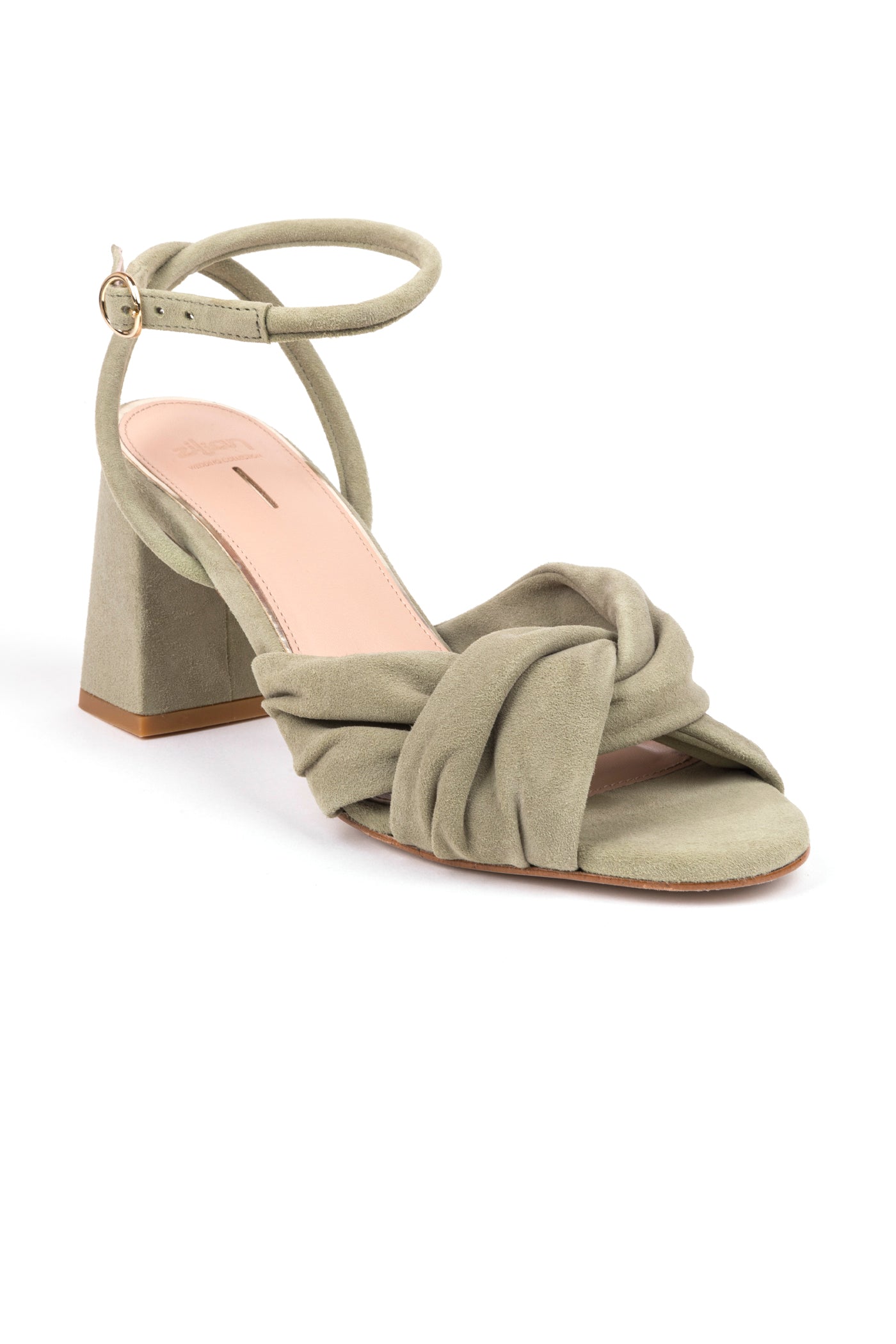 Sandálias de noiva de salto alto 7,5 cm com tiras no tornozelo e com detalhe de nó em camurça