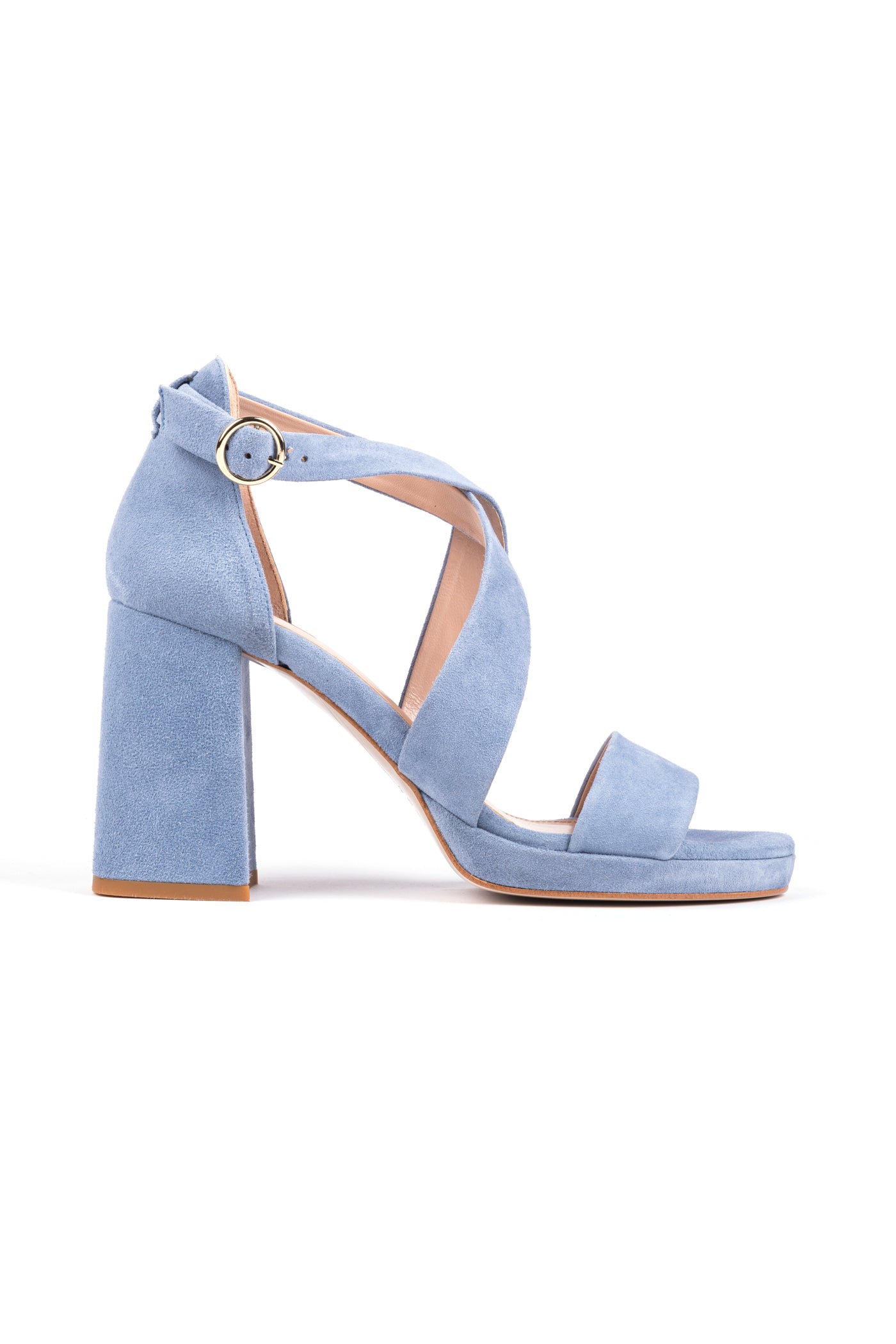 Sandálias de noiva com tiras cruzadas de salto alto 9 cm em camurça