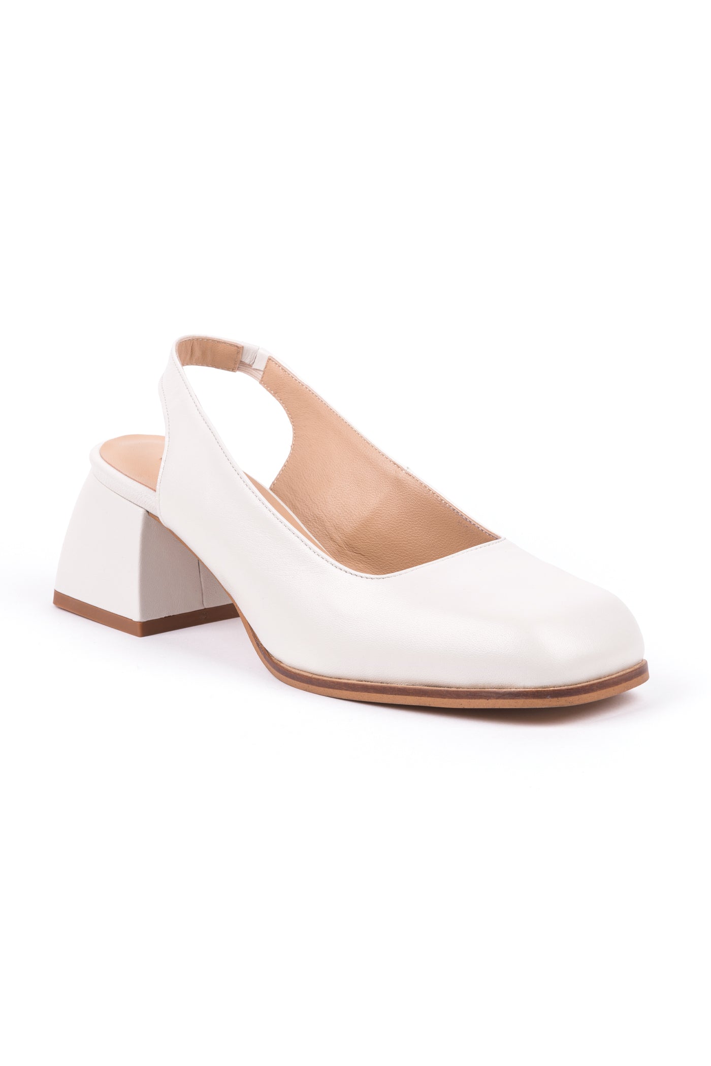 Slingback de salto médio em pele com ponta quadrada