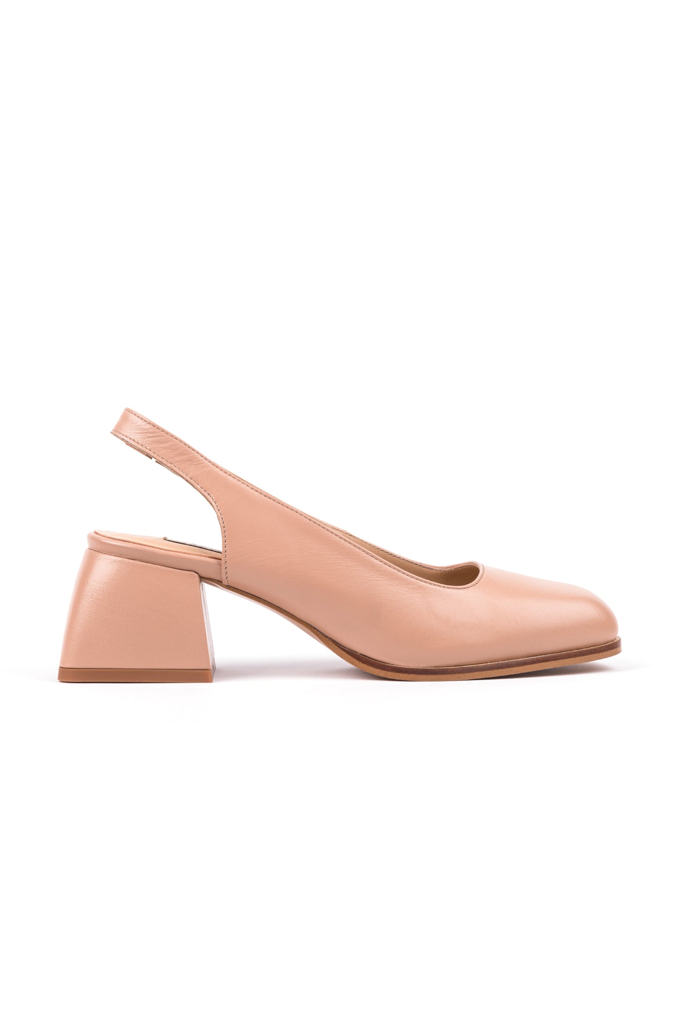 Slingback de salto médio em pele com ponta quadrada
