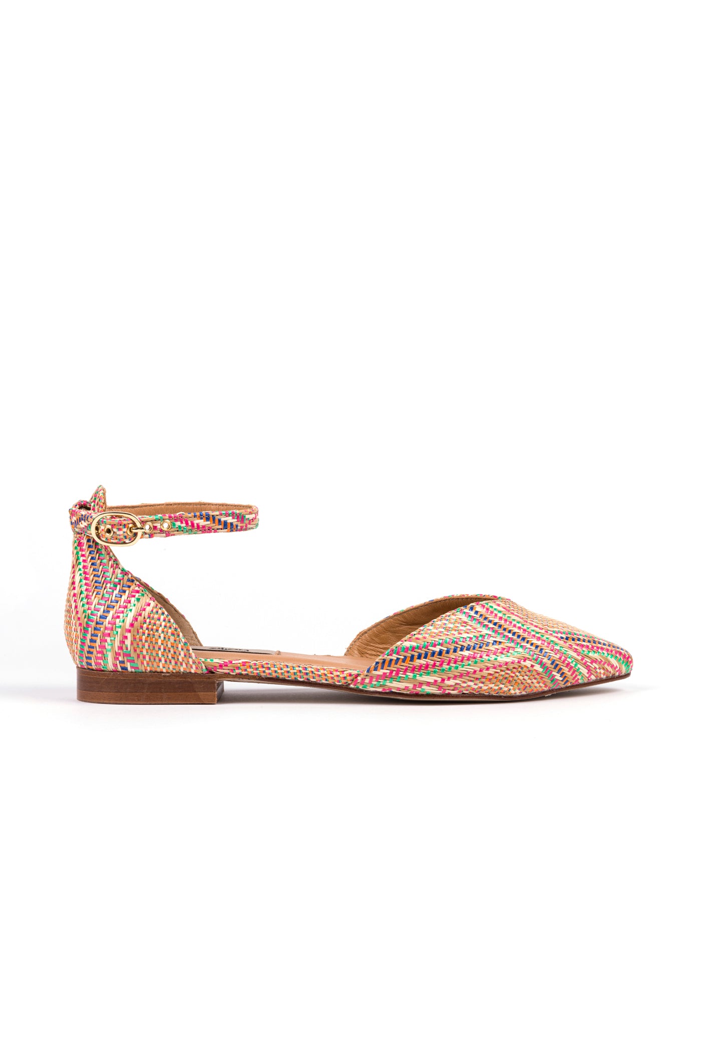 Sapatos rasos em tecido com fivela tornozelo