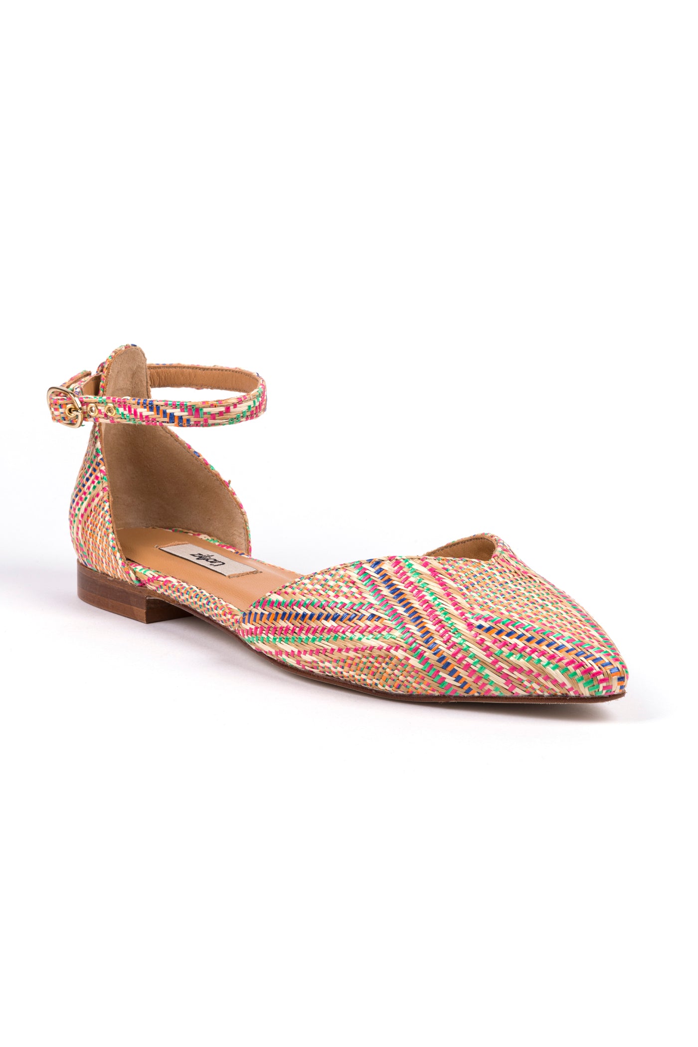 Sapatos rasos em tecido com fivela tornozelo