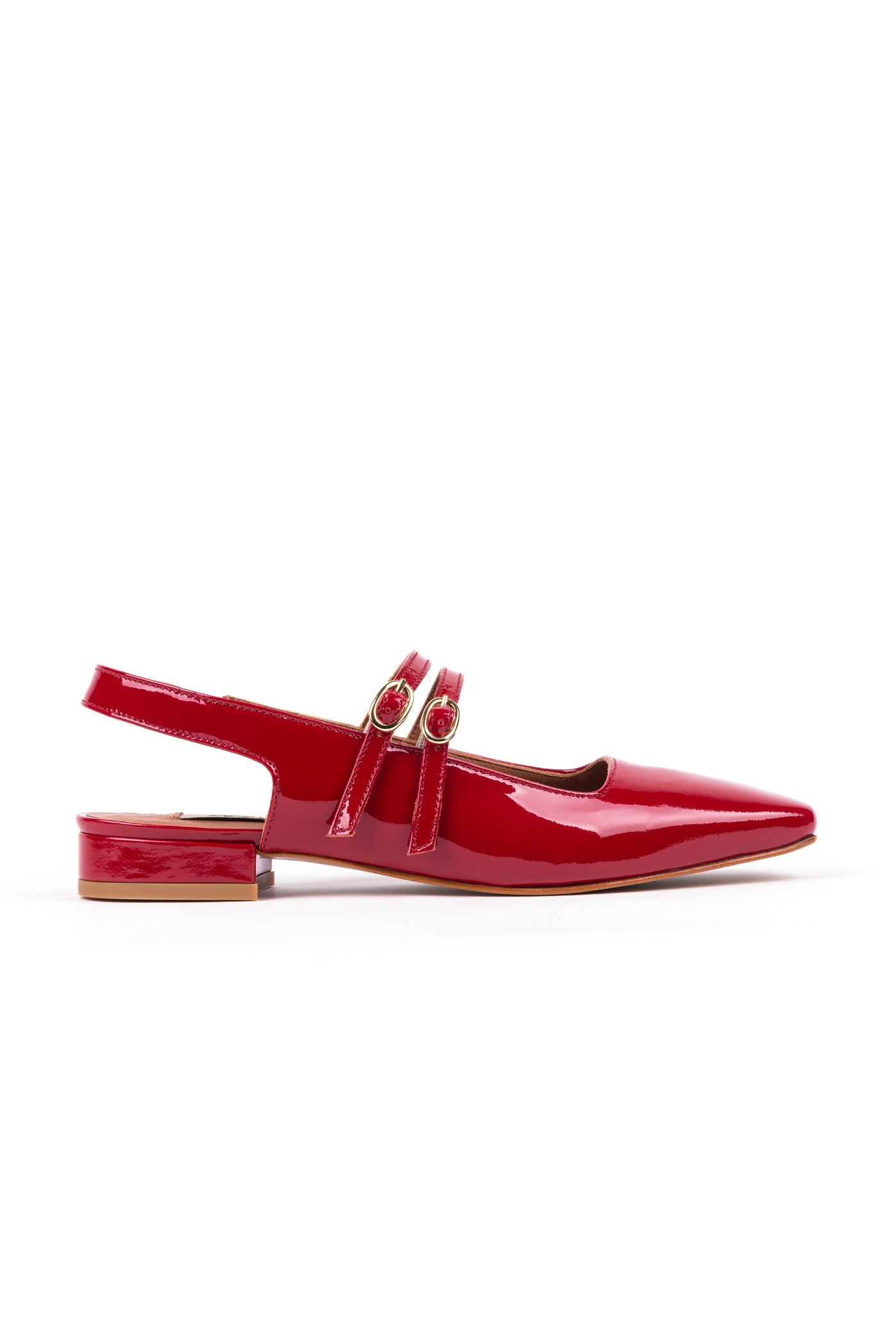 Slingbacks rasos estilo mary jane em pele vermelha