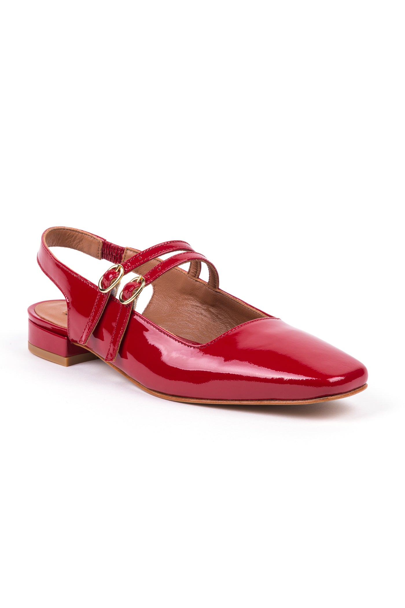Slingbacks rasos estilo mary jane em pele vermelha