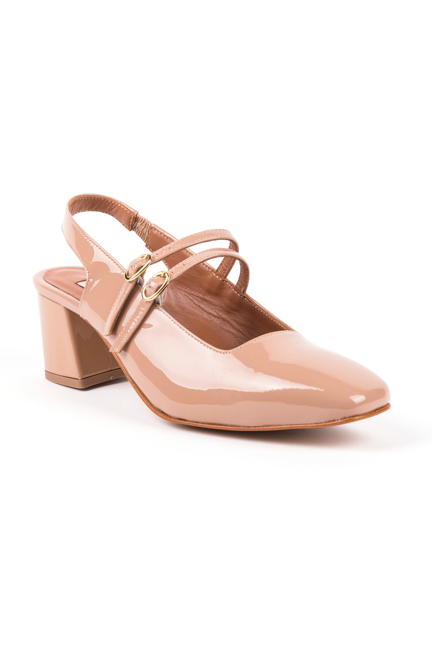 Slingbacks com salto médio estilo Mary Jane em pele envernizada vermelha