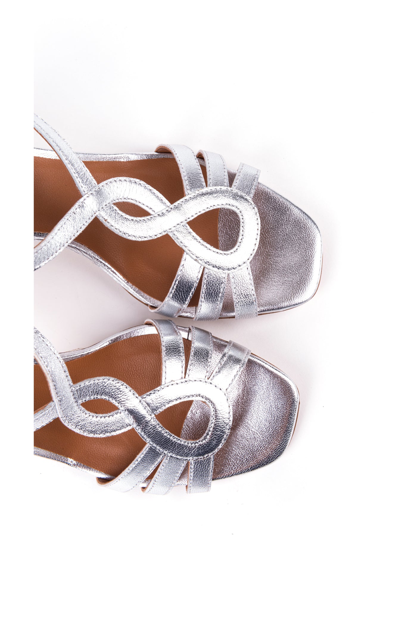 Sandálias de senhora de salto alto de festa em pele metalizada champanhe