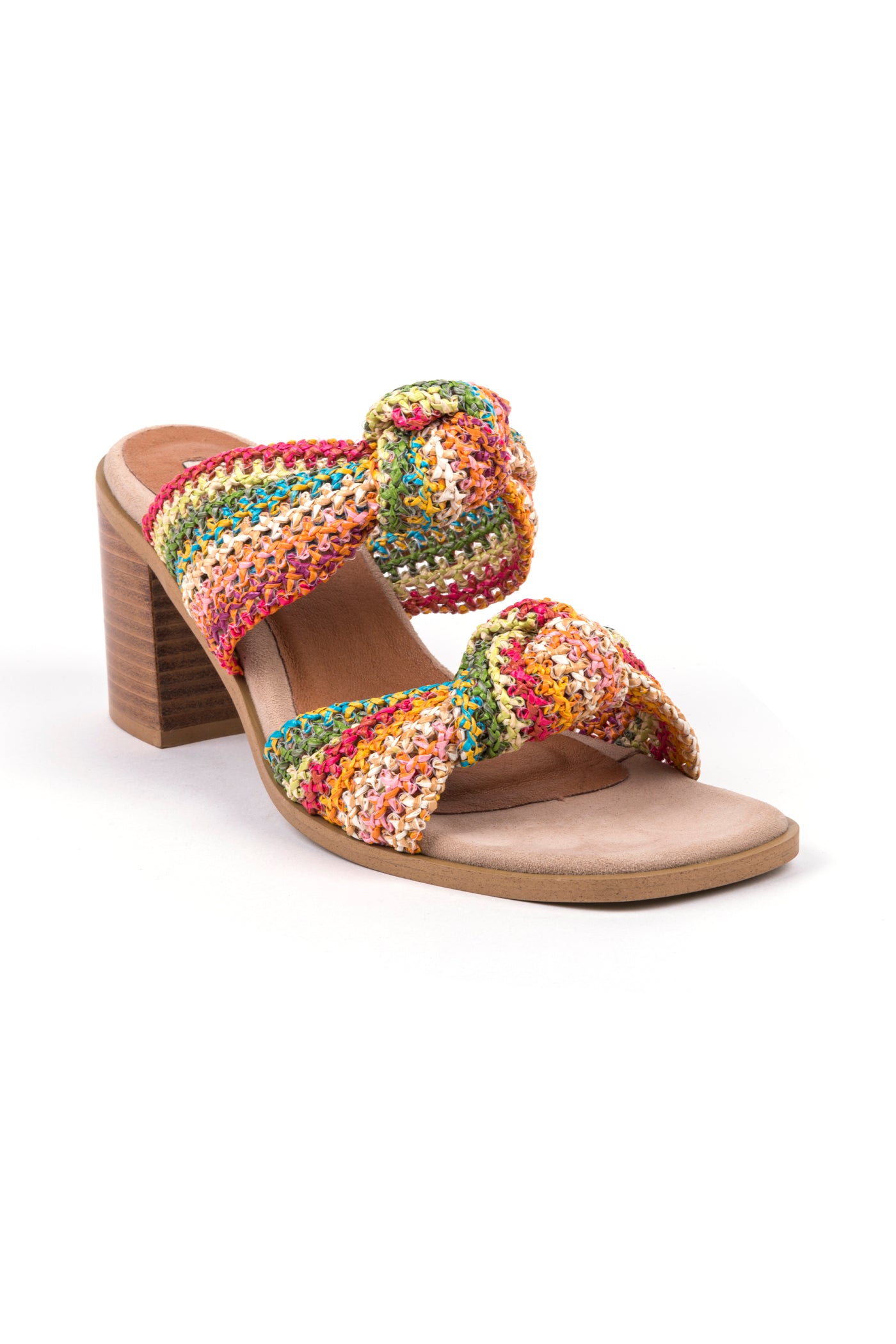 Sandálias de salto alto em ráfia multicor