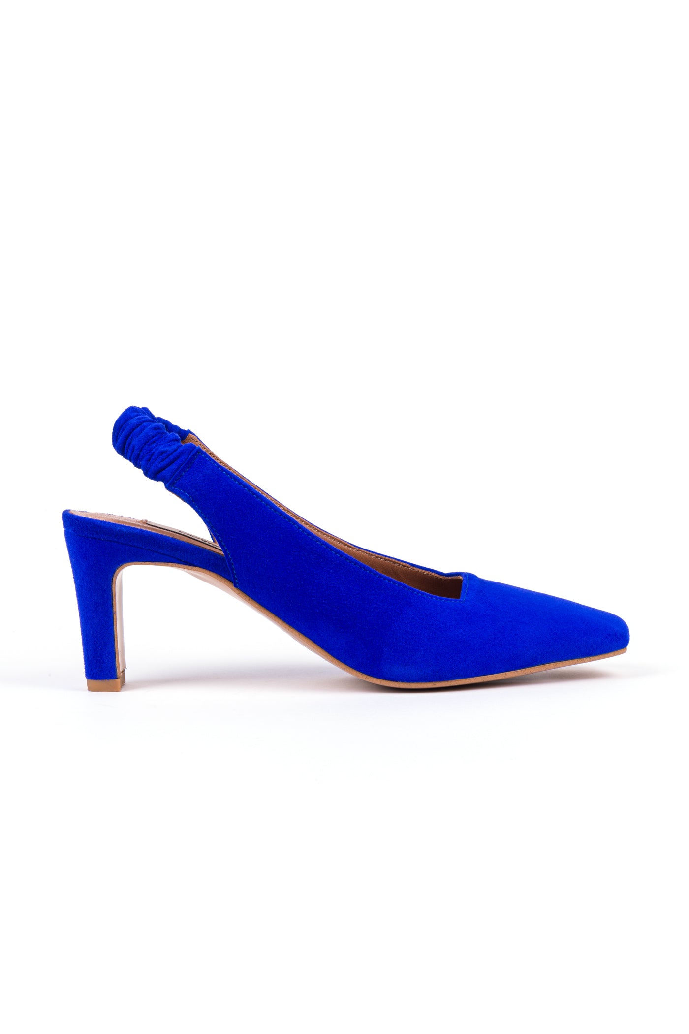 Slingbacks em camurça azulão e fushia com elástico