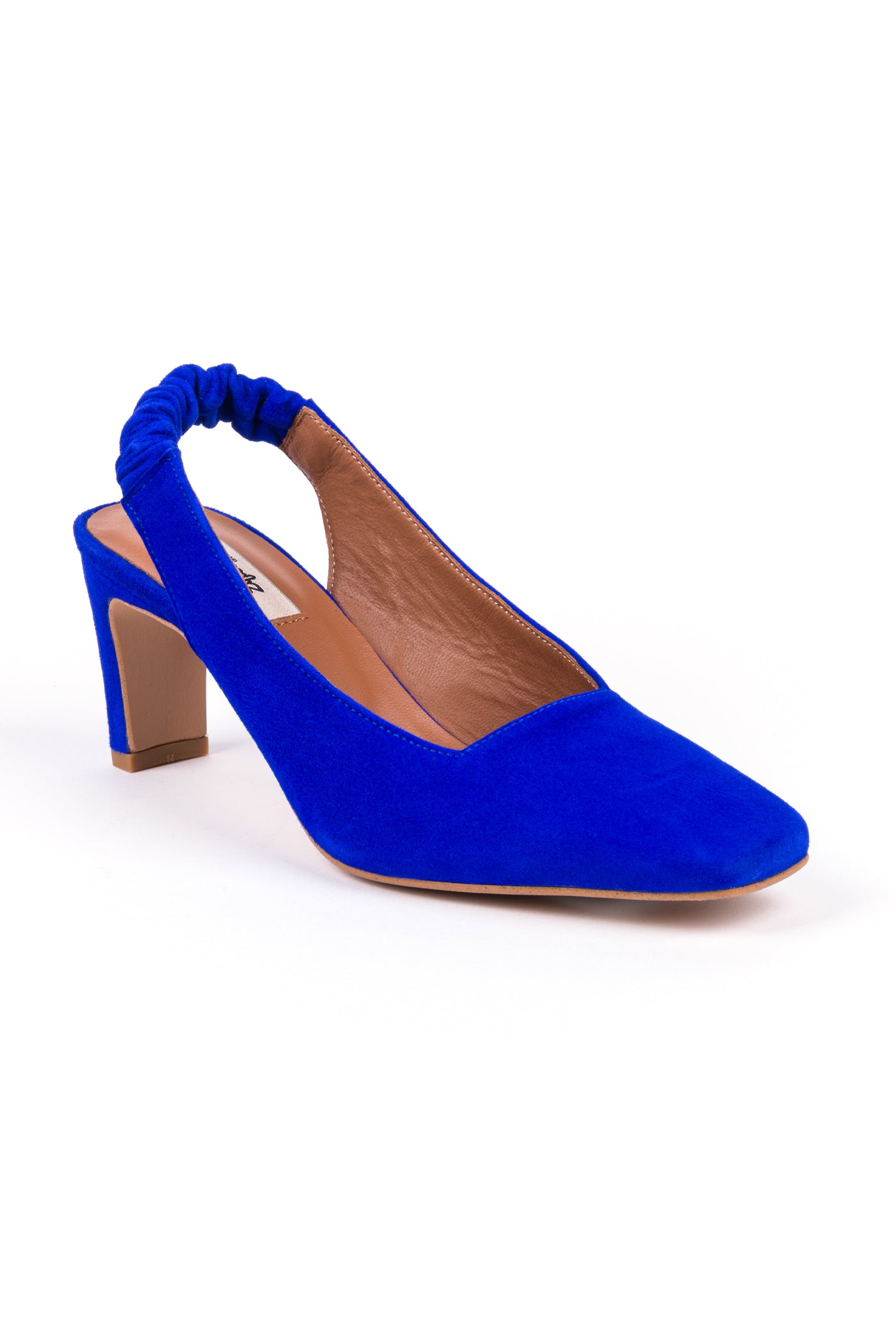 Slingbacks em camurça azulão e fushia com elástico