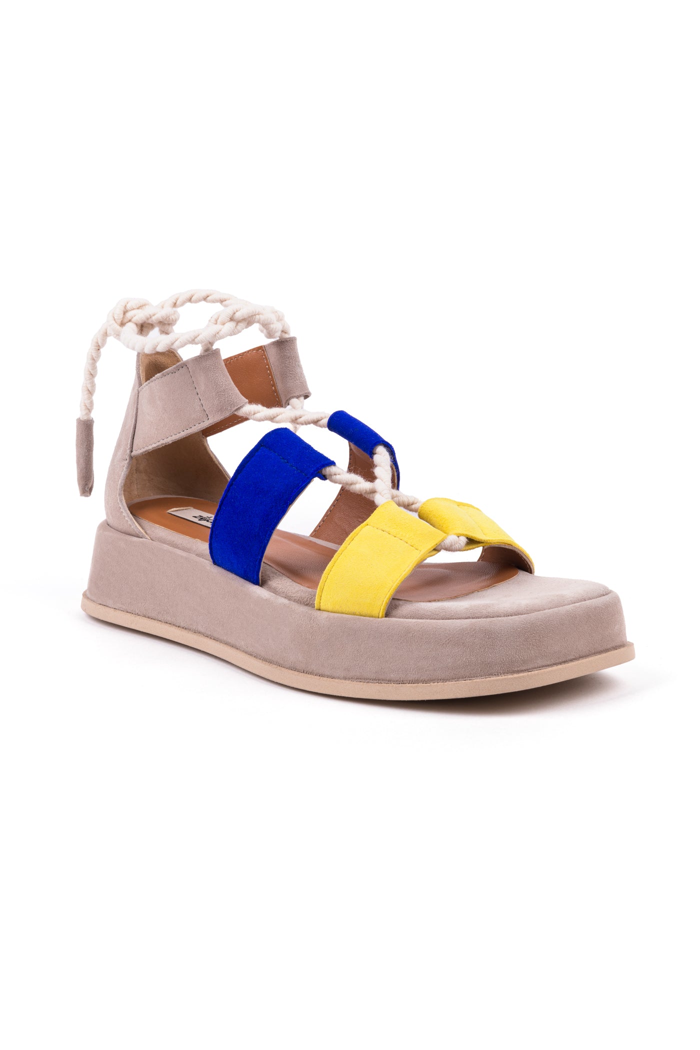 Sandálias com plataforma em camurça com detalhe de corda