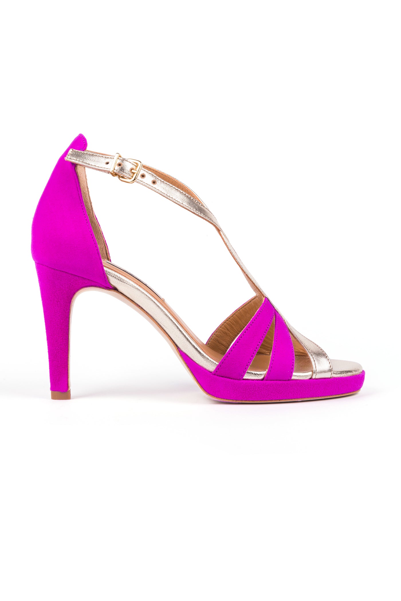 Sandálias de cerimónia de salto alto com combinação de cores