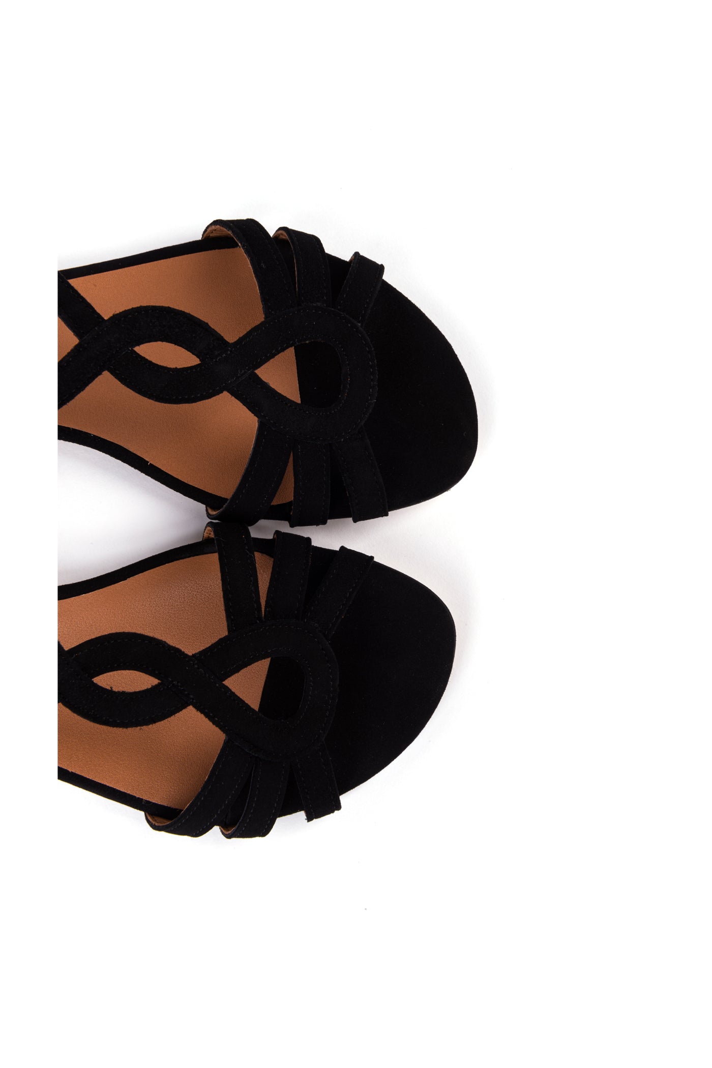 Sandálias rasas em camurça preta e toupeira