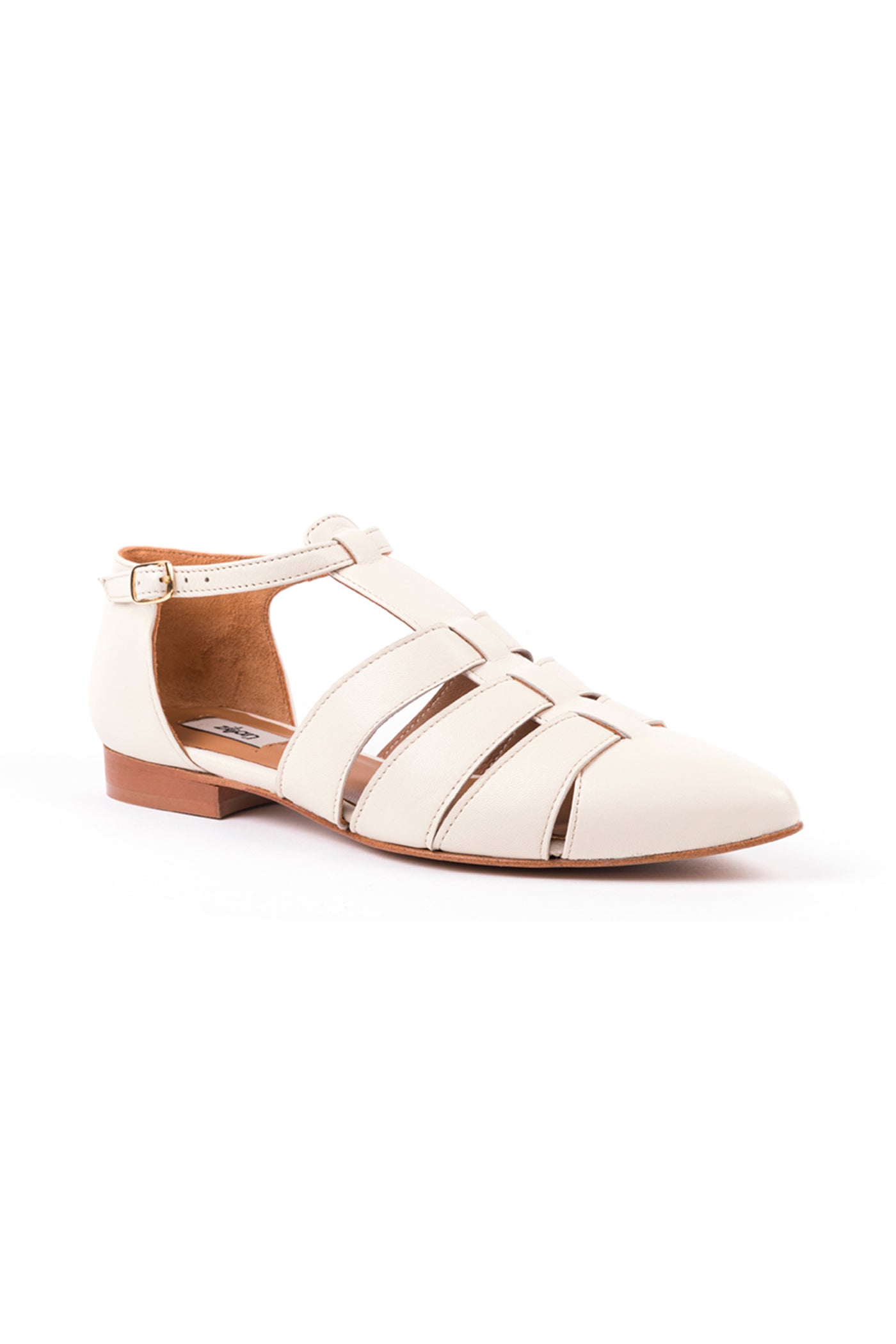 Sapatos rasos abertos em pele off-white e toupeira