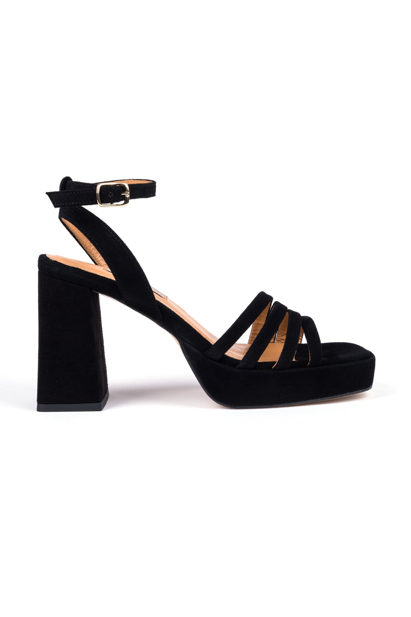 Sandálias de mulher plataforma em camurça preta, toupeira