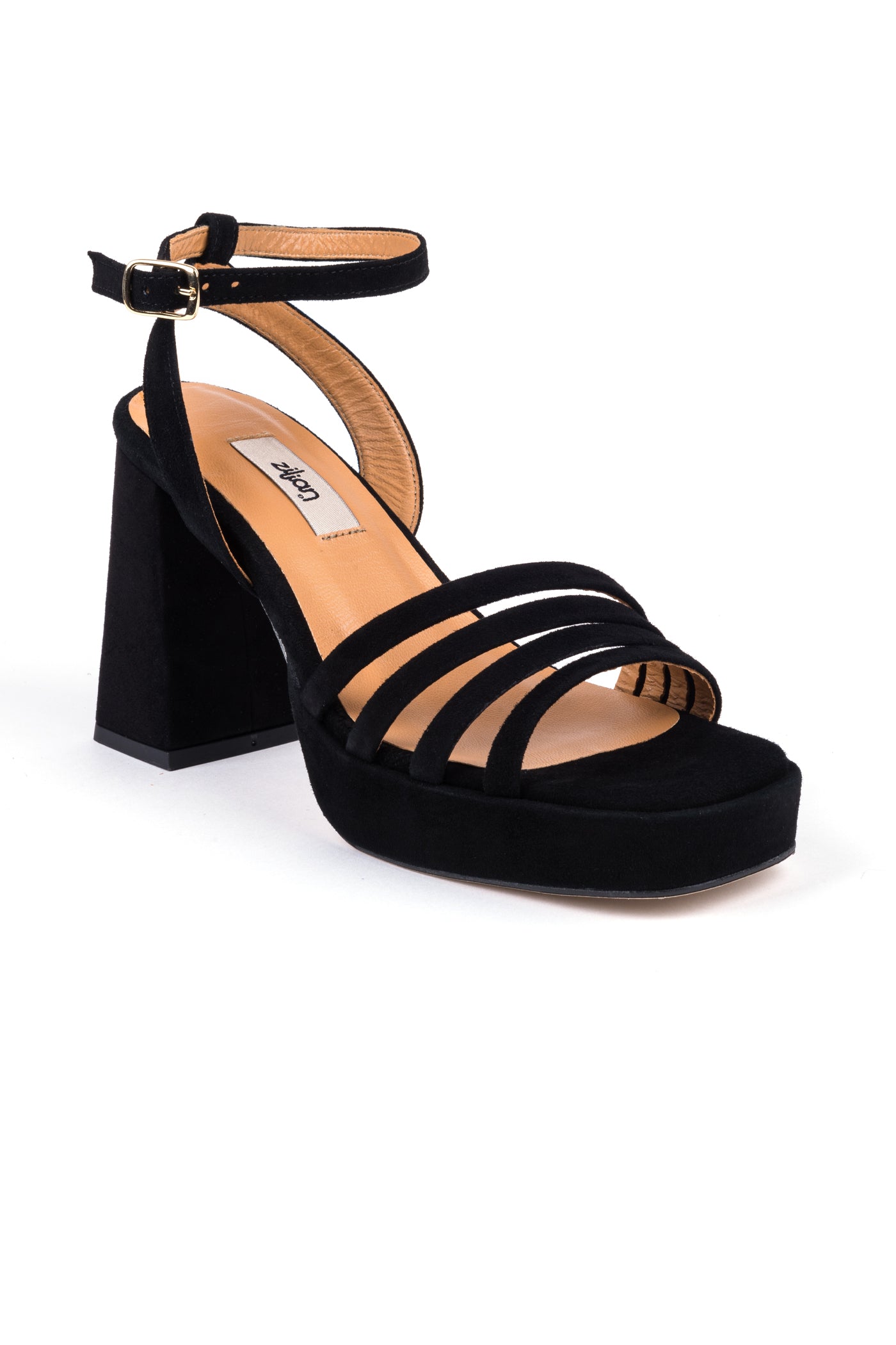 Sandálias de mulher plataforma em camurça preta, toupeira