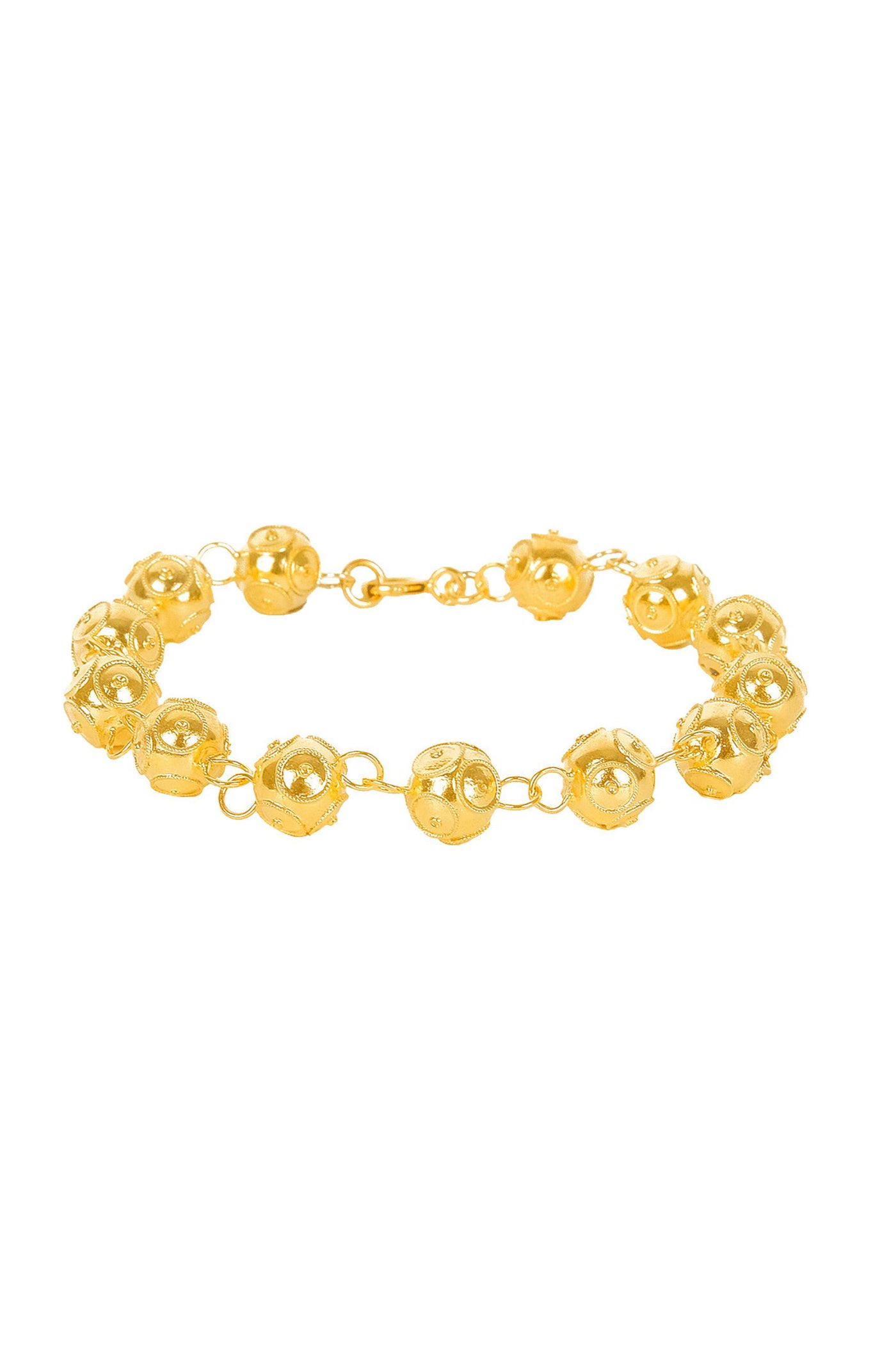 Pulseira em prata dourada 925‰ com 20cm e 6,8gr. Contas de Viana com 8mm. Feito em Portugal.