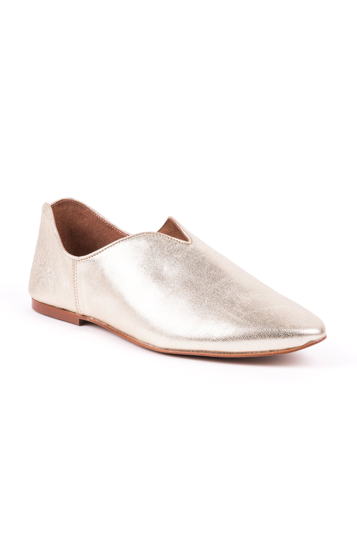 Babuchas em pele metalizada champanhe, bf25