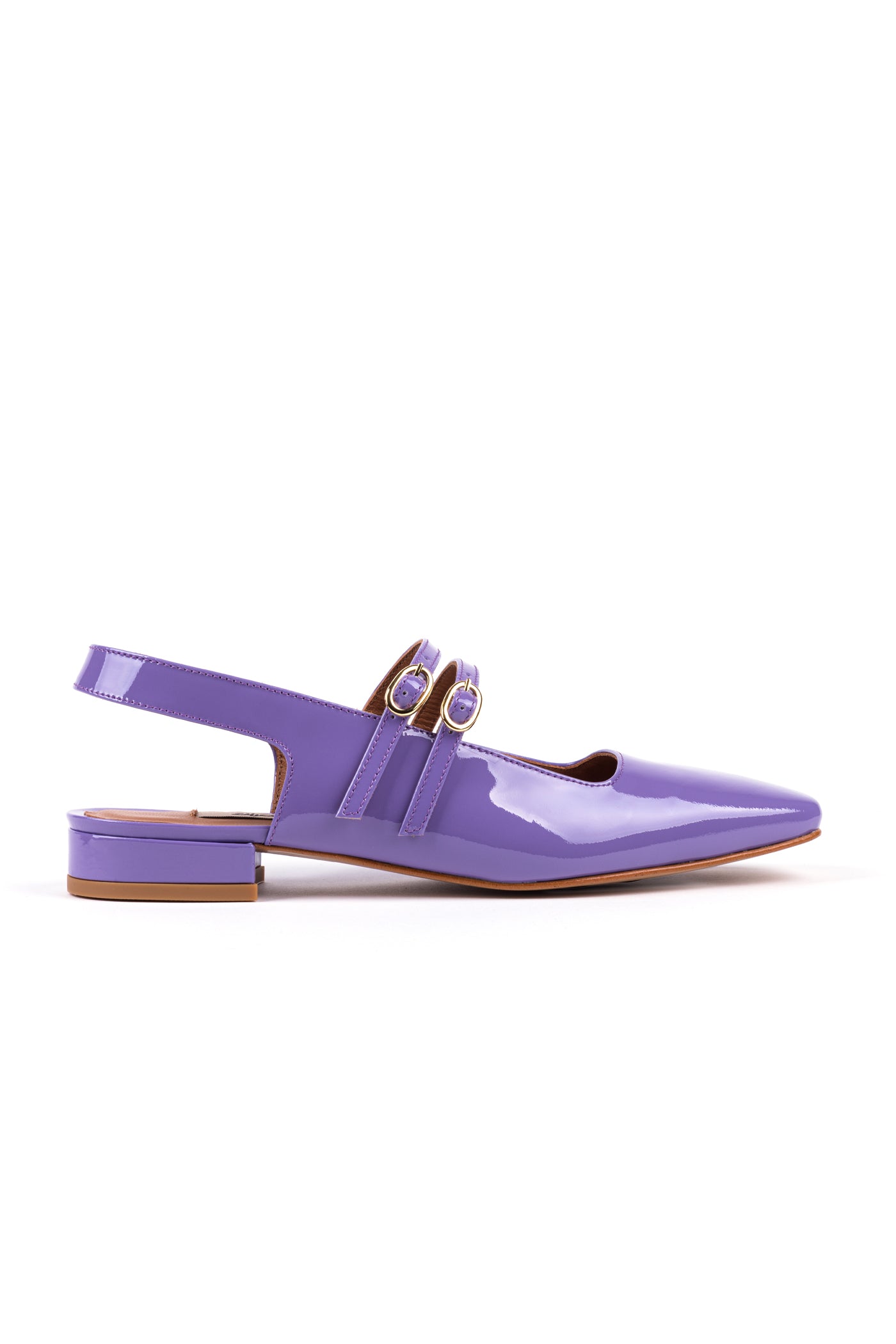 Flat slingbacks in patent leather Mary Jane style