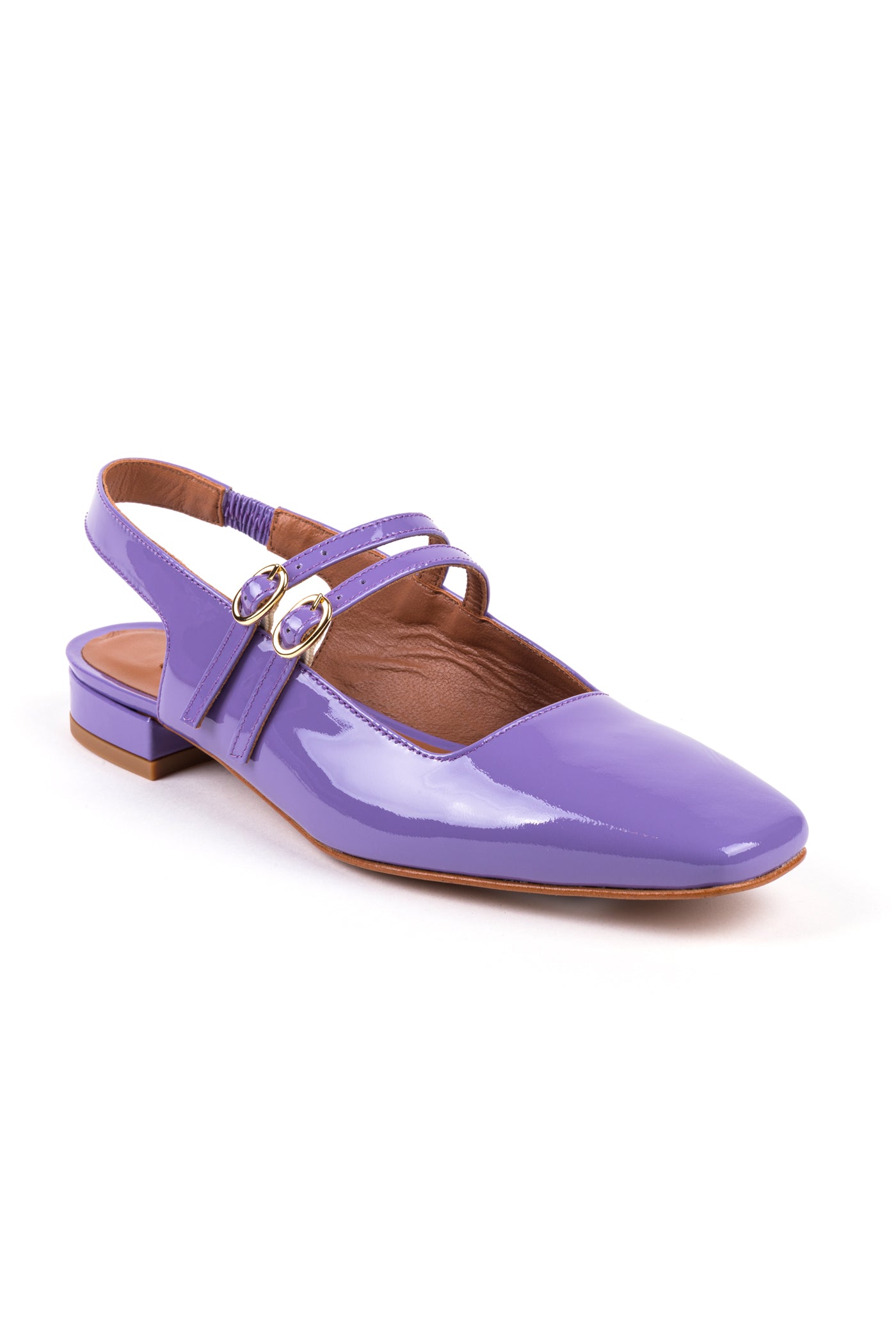 Flat slingbacks in patent leather Mary Jane style