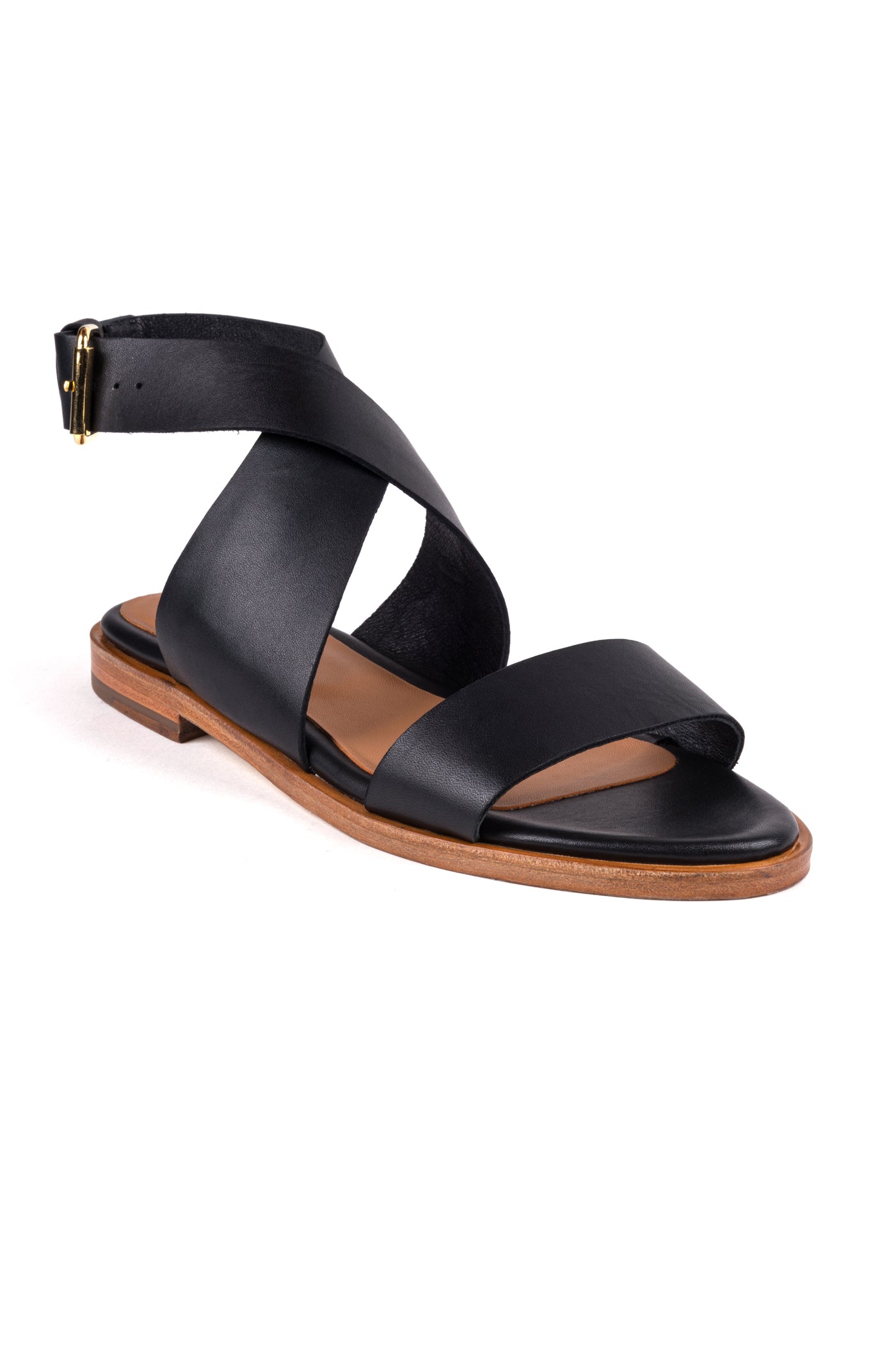 Sandálias rasas com sola em couro em pele