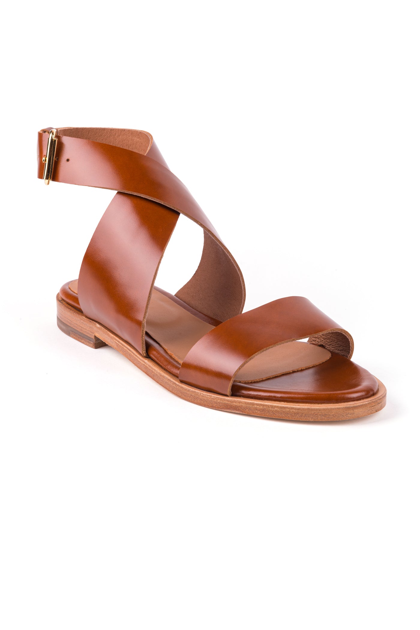 Sandálias rasas com sola em couro em pele