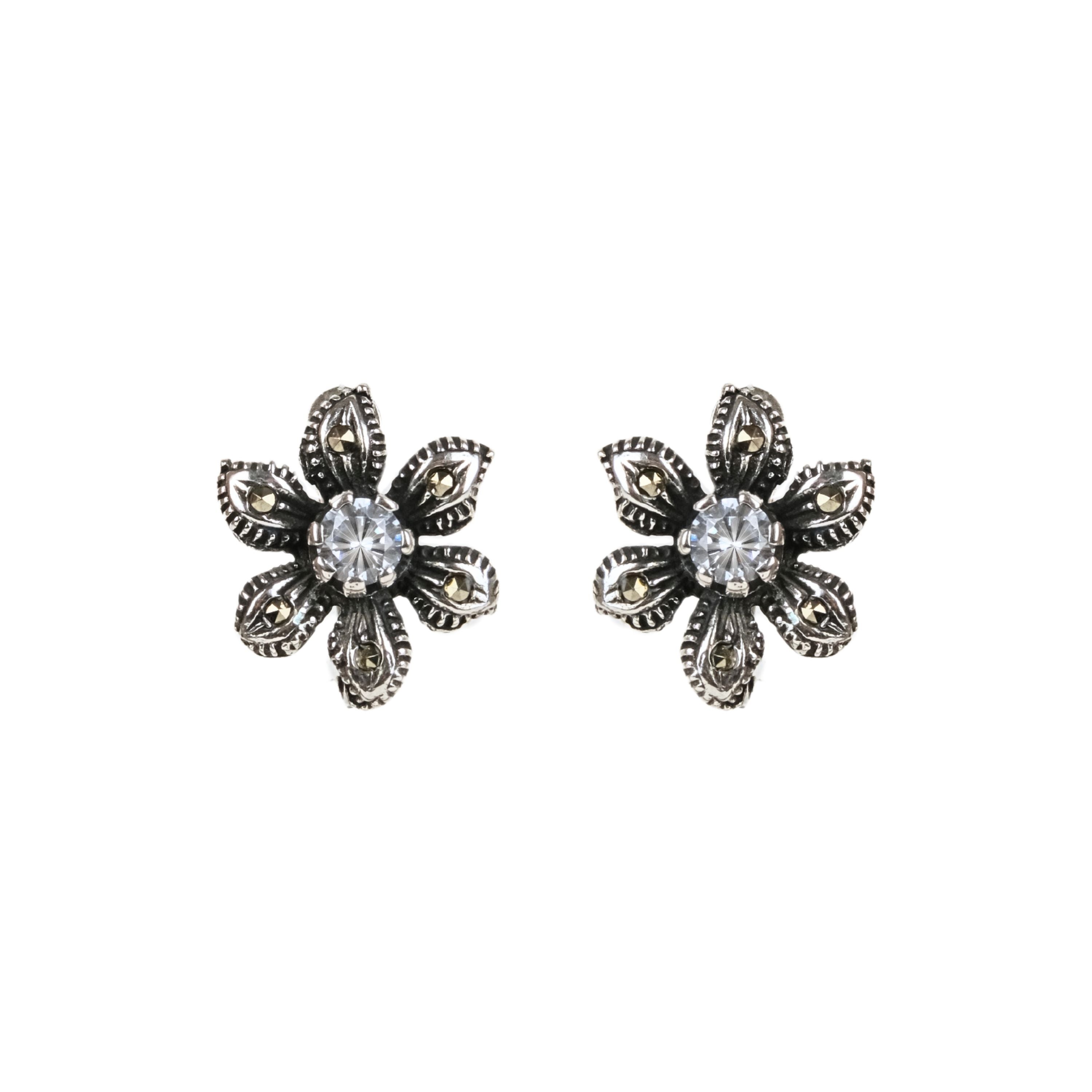 Brincos Flor com Marcassites e Zircónia em