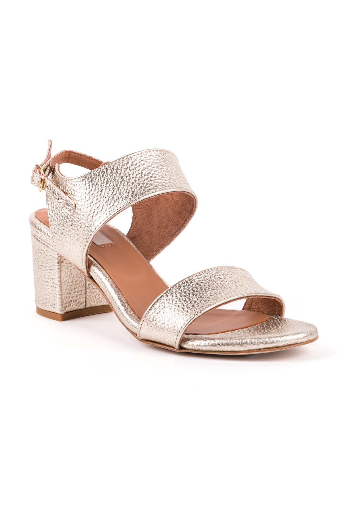 Sandálias com duas tiras de salto em pele metalizada