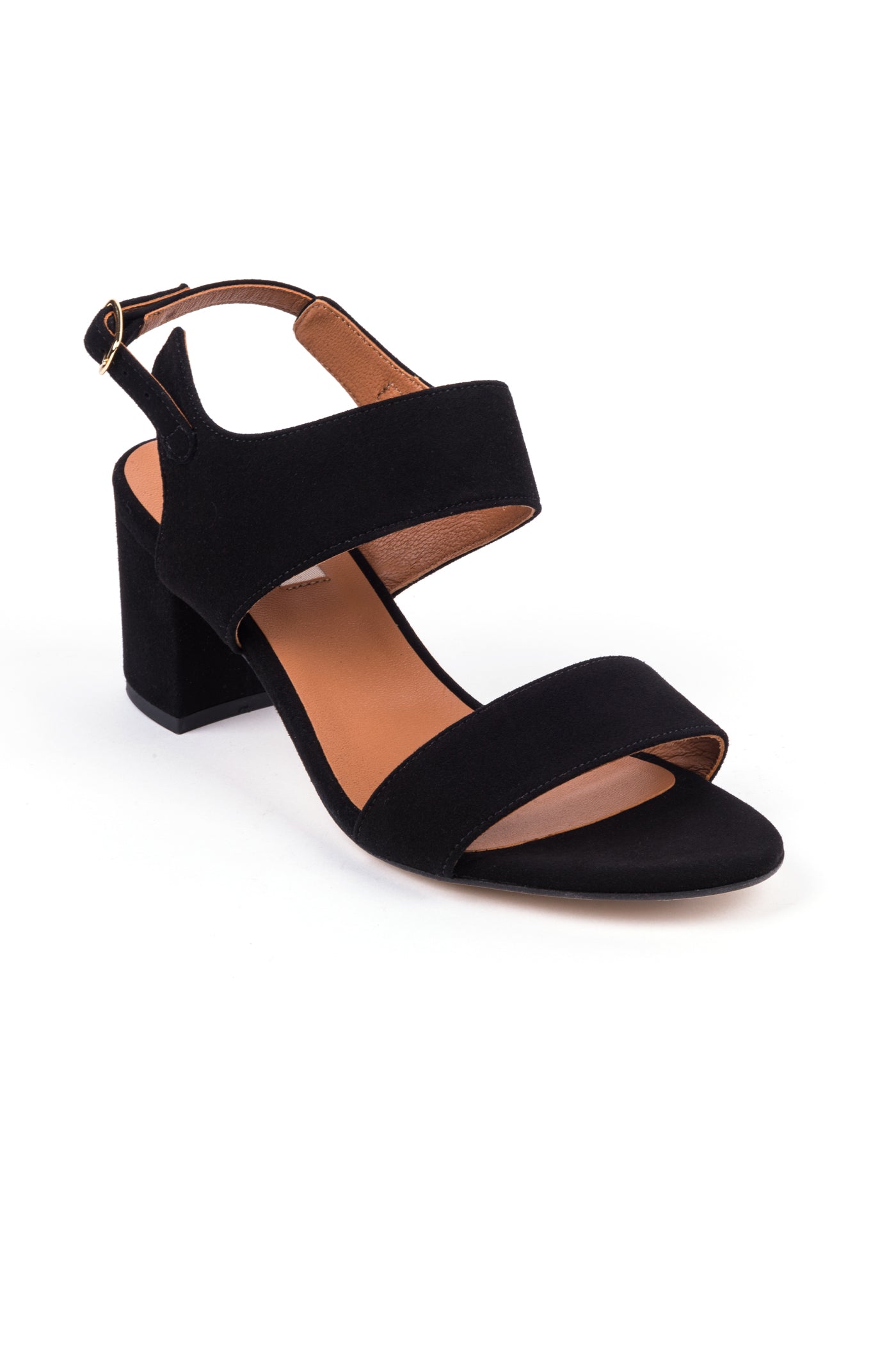 Sandálias de salto com duas tiras em camurça